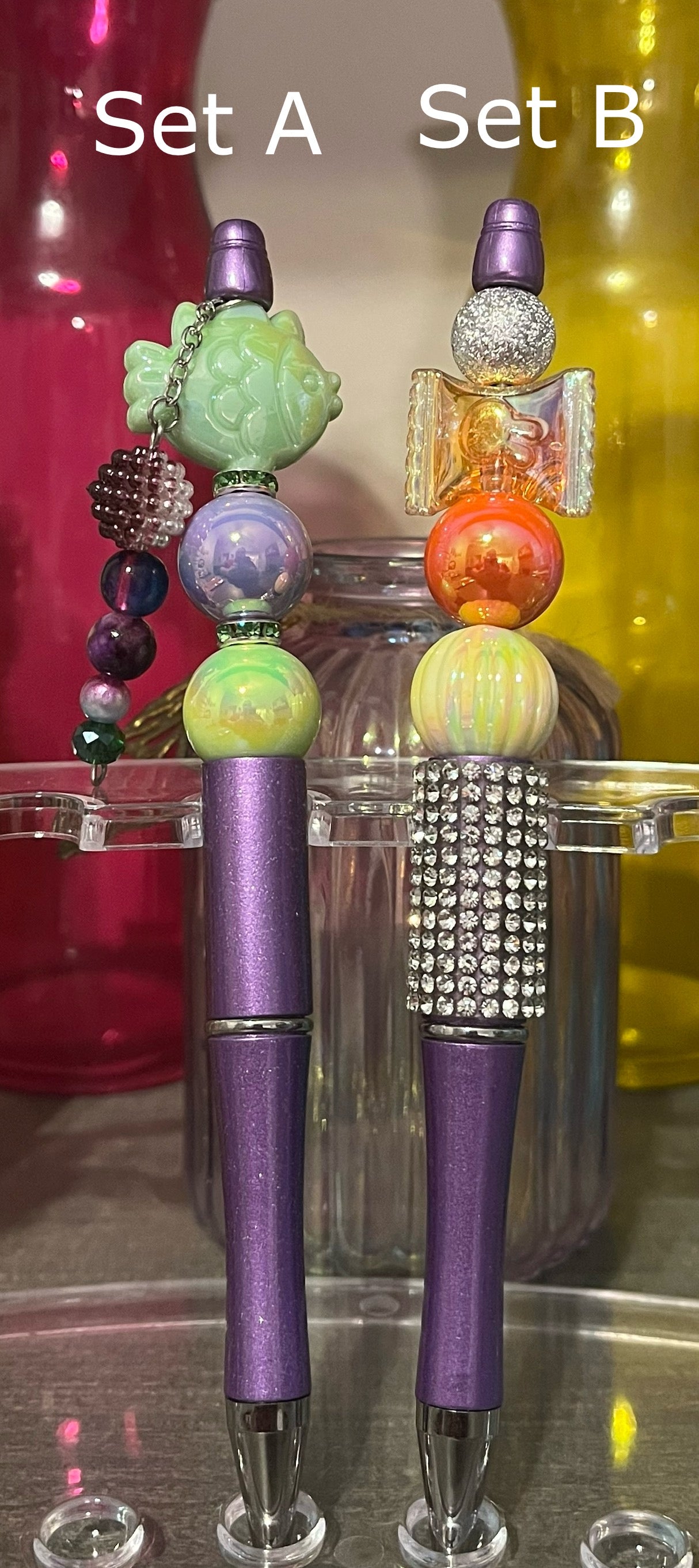 Metallic Light Purple Beaded Pens