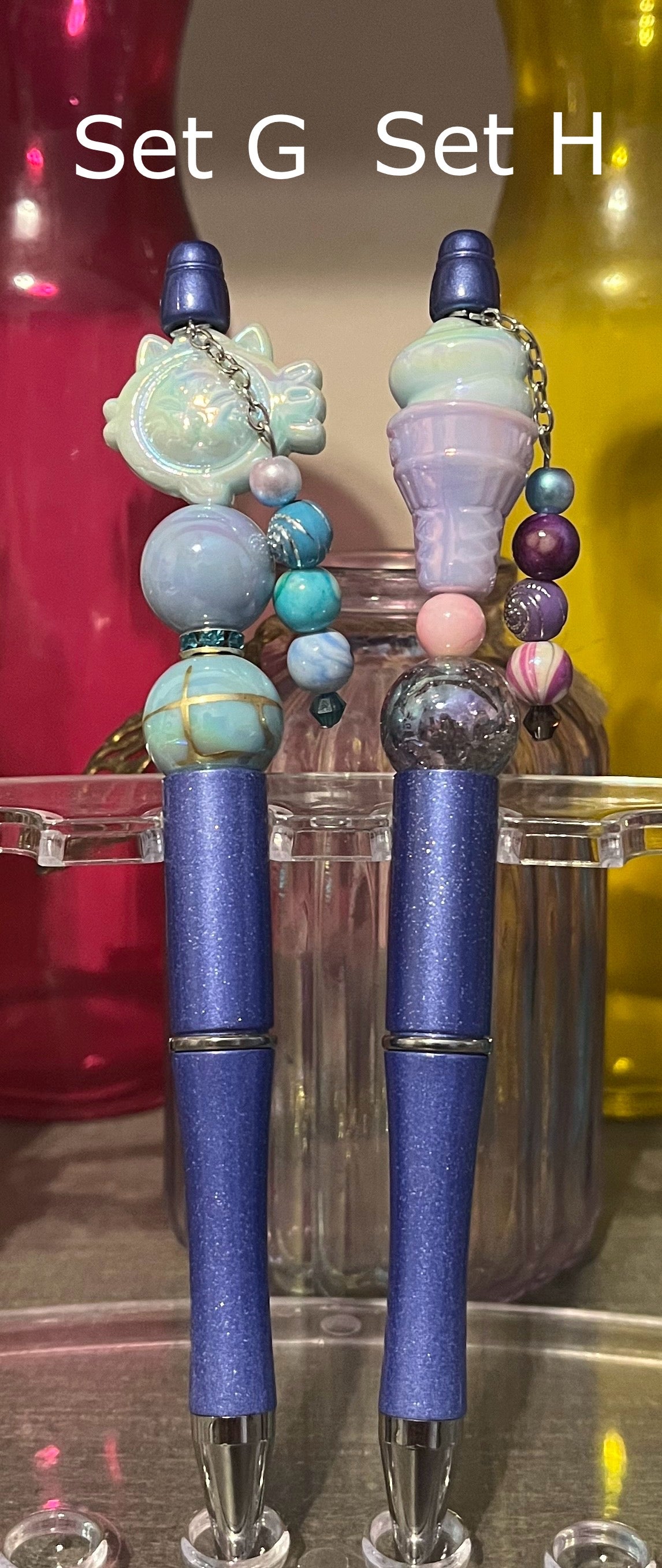 Metallic Dark Purple Beaded Pens