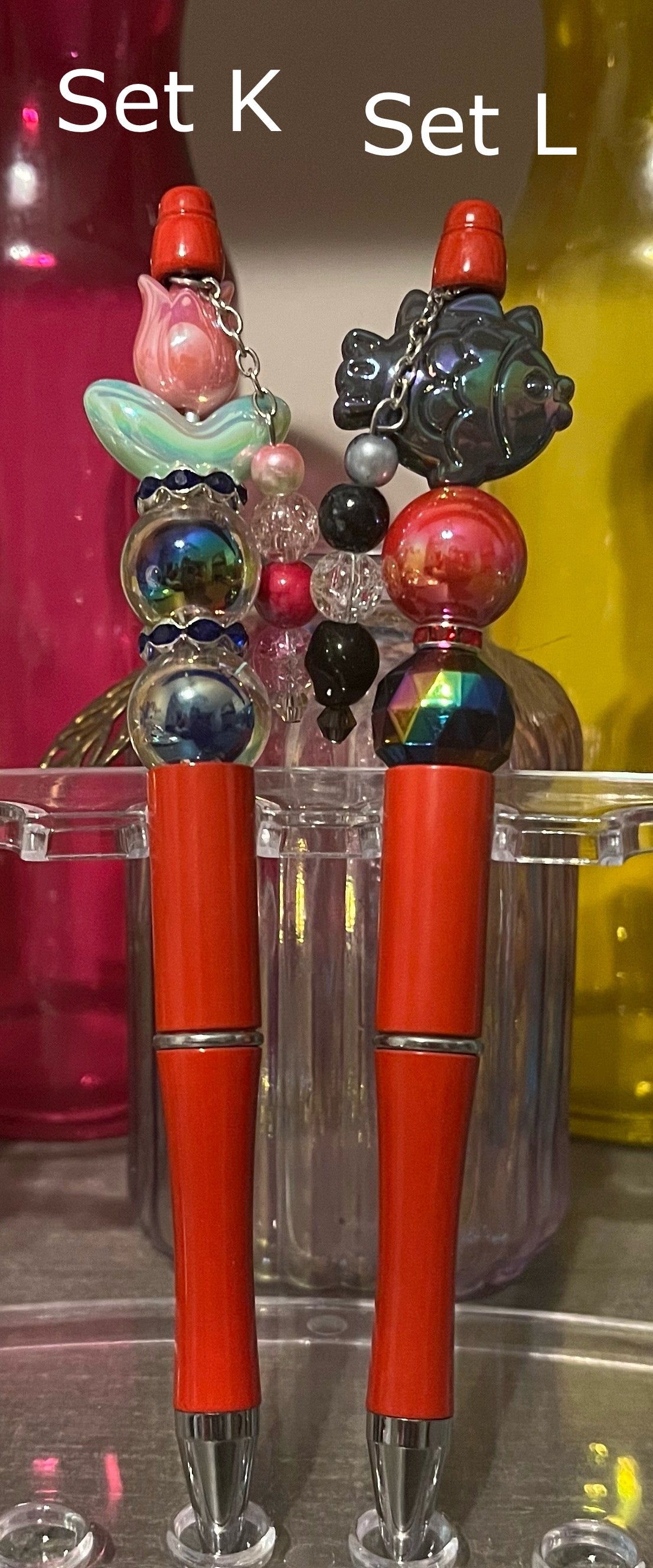 Solid Red Beaded Pens