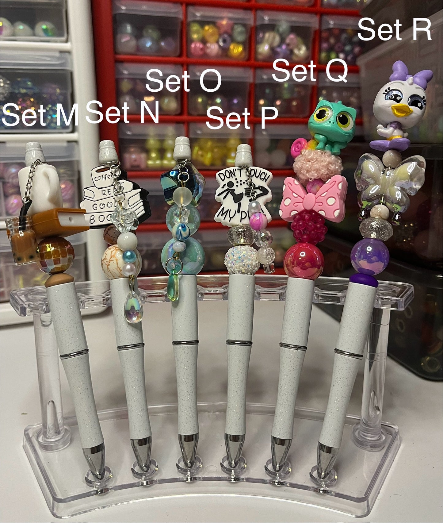 Glitter White Beaded Pens