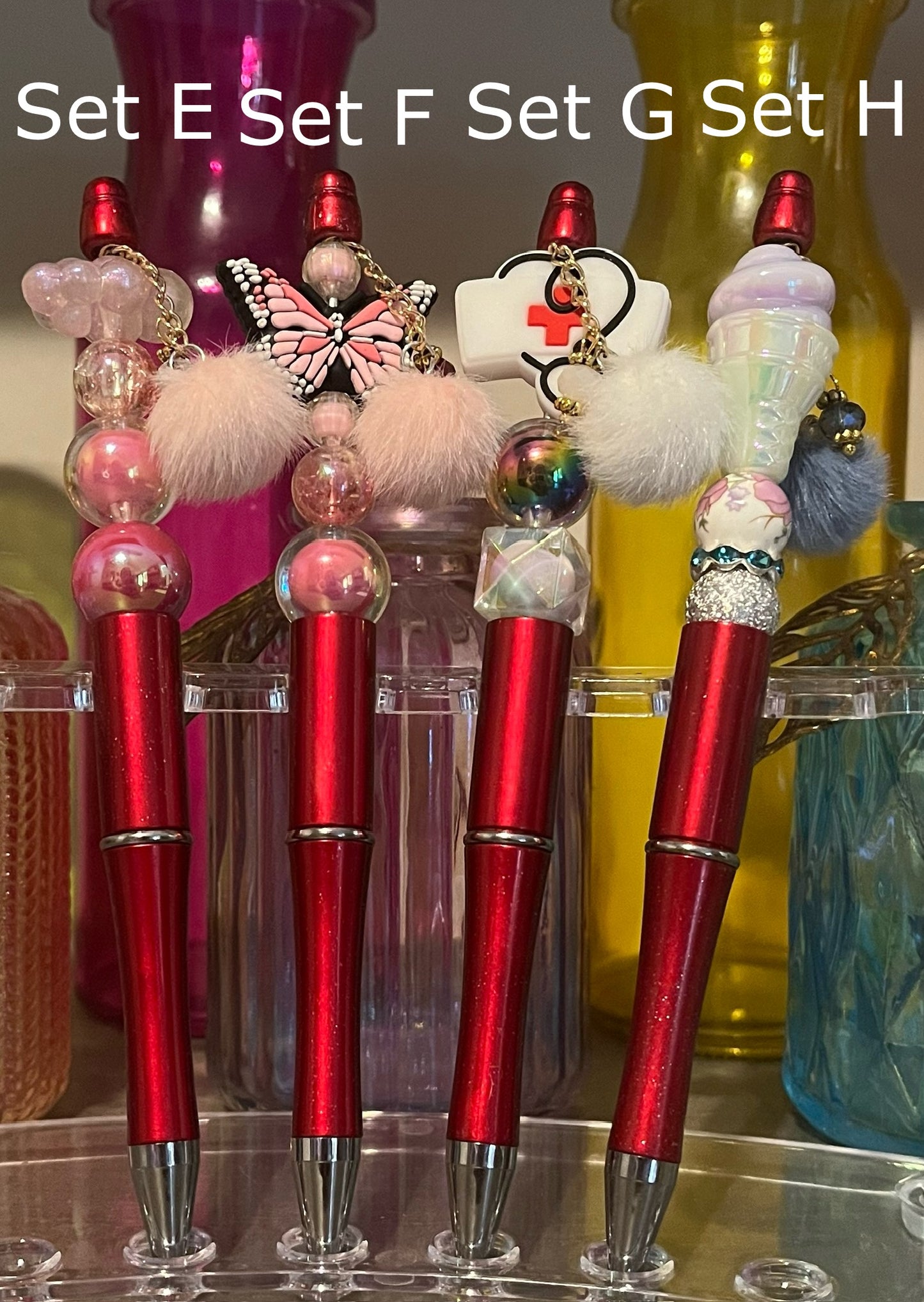 Glitter Dark Red Beaded Pens