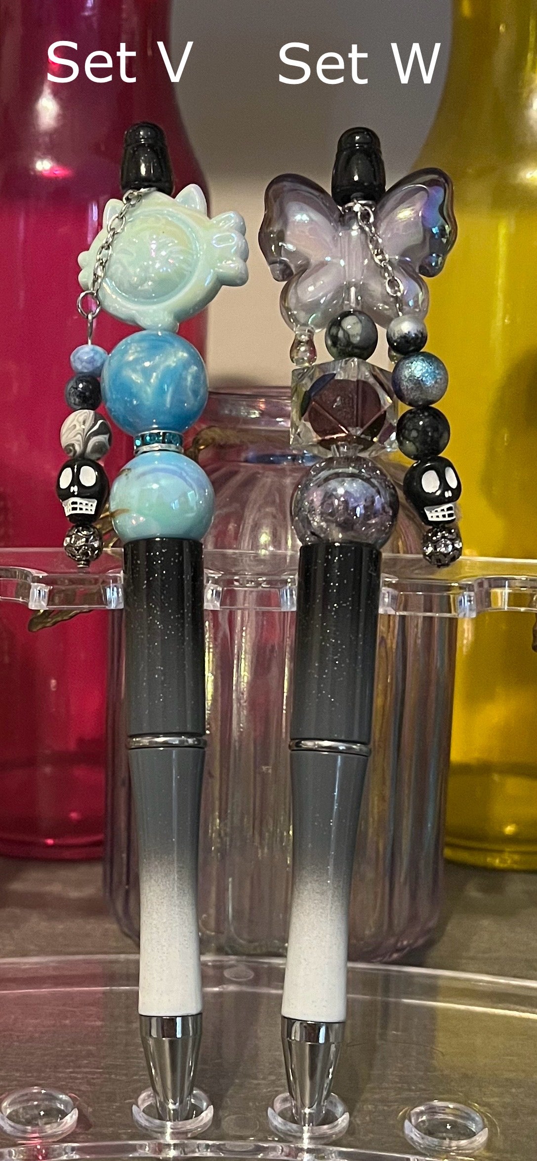 Glitter Black-White Ombré Beaded Pens