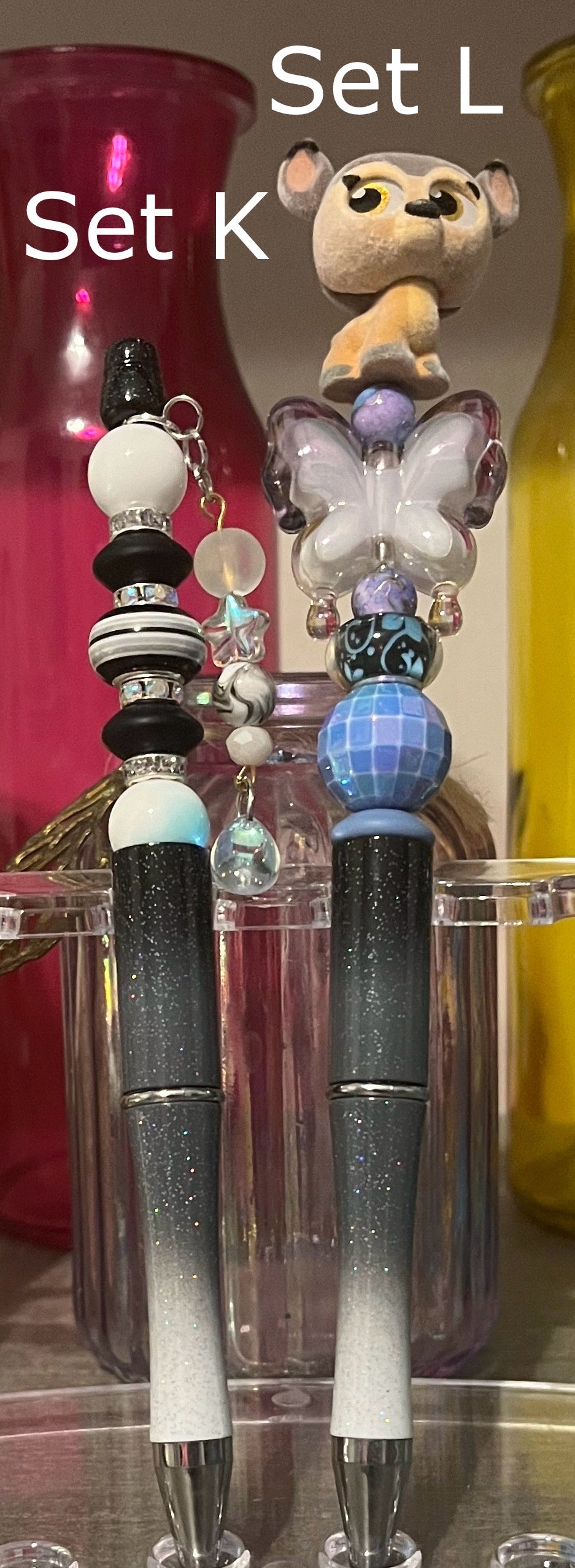 Glitter Black-White Ombré Beaded Pens