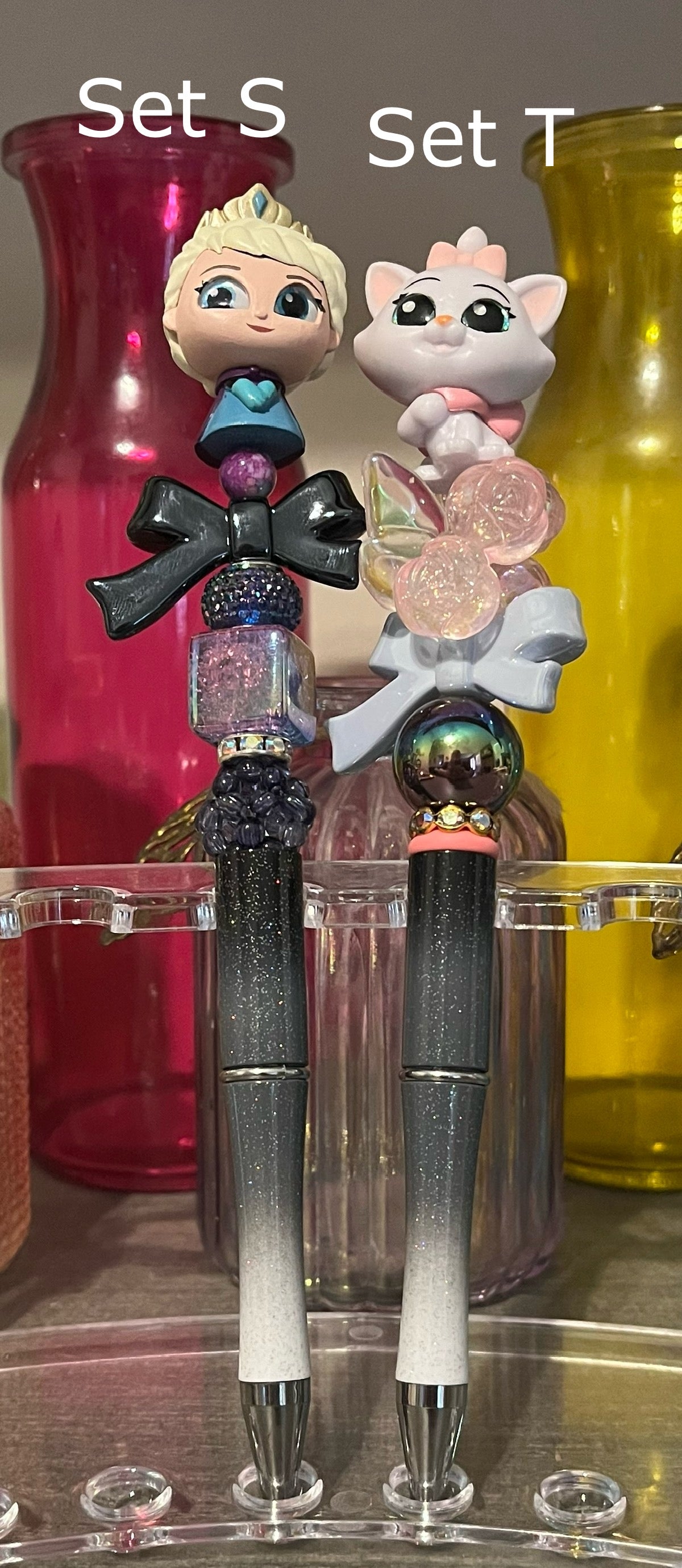 Glitter Black-White Ombré Beaded Pens