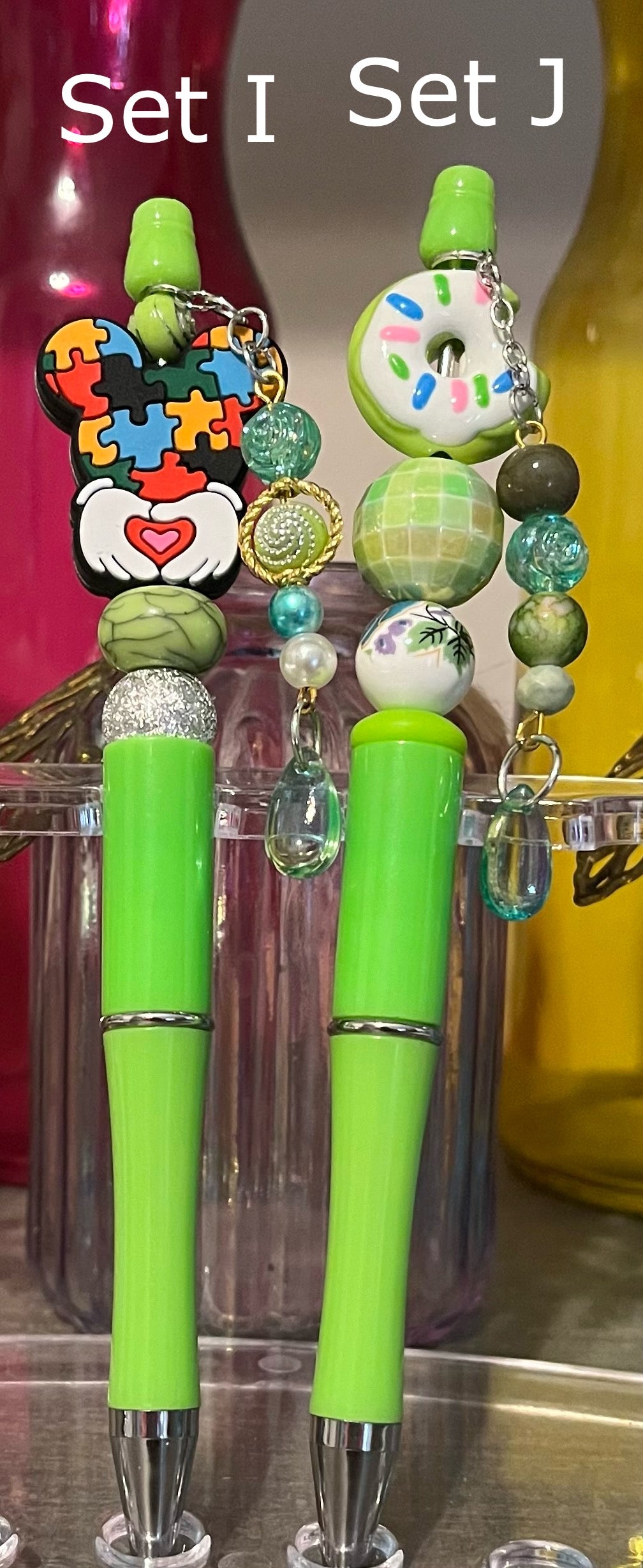 Solid Light Green Beaded Pens