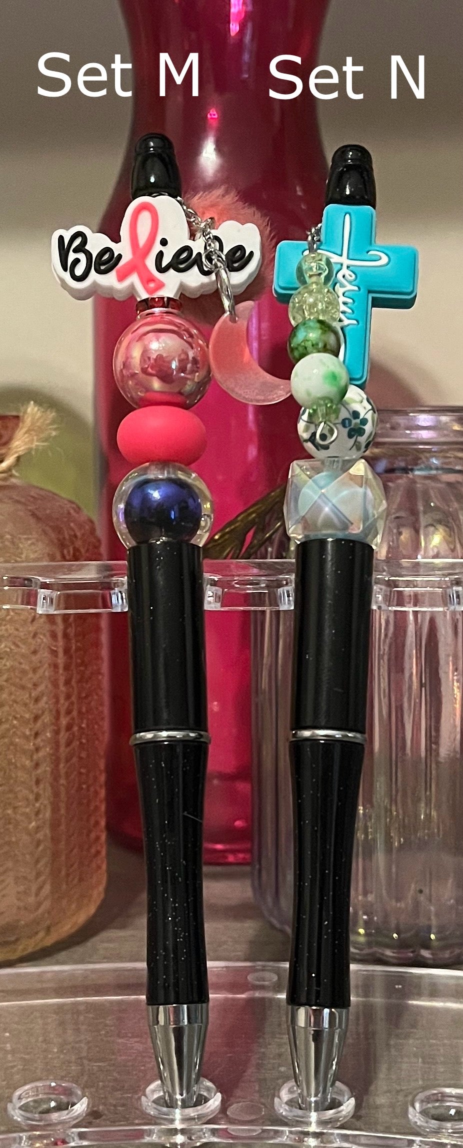 Glitter Black Beaded Pens
