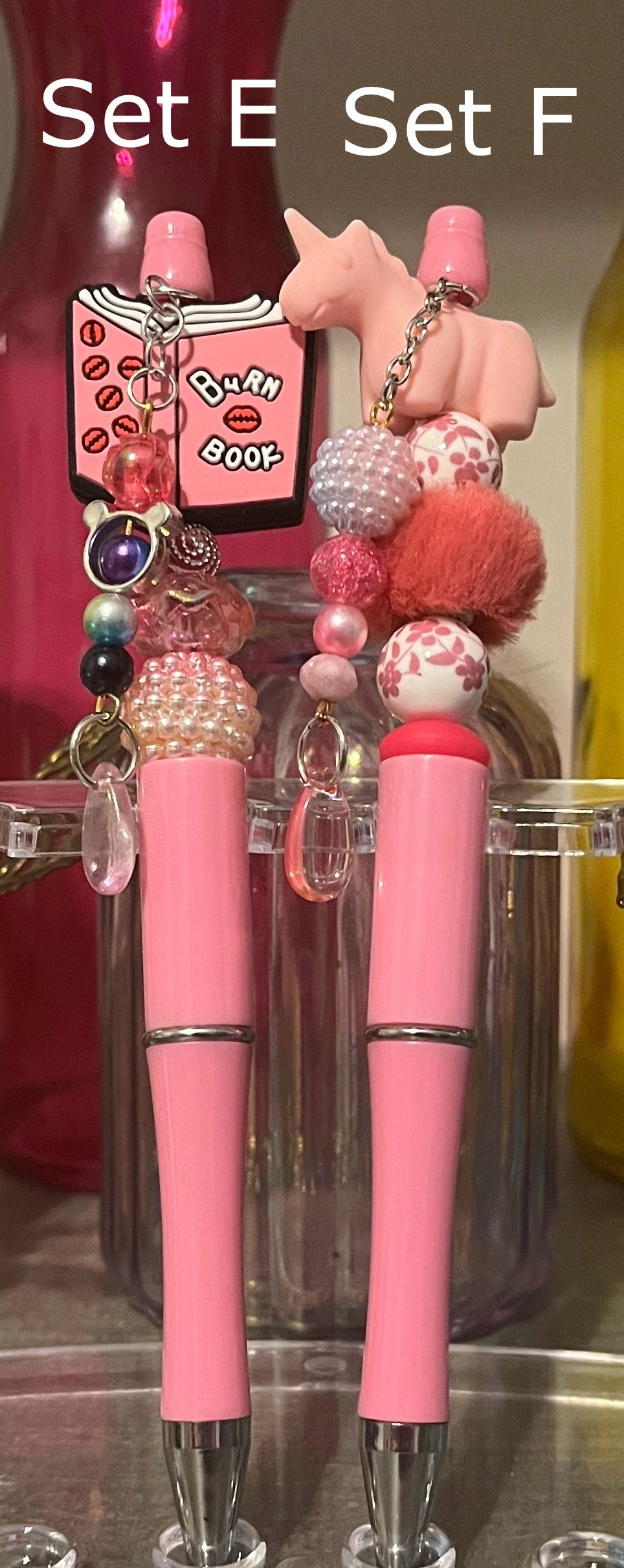 Solid Pink Beaded Pens