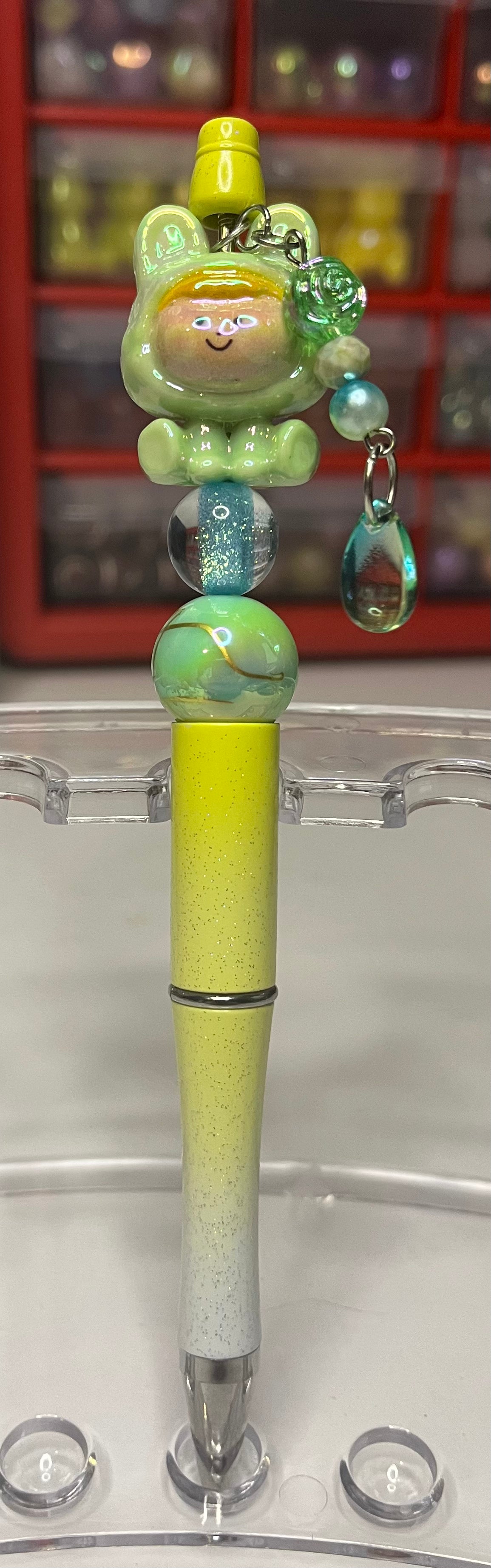 Glitter Lime-White Ombré Beaded Pens