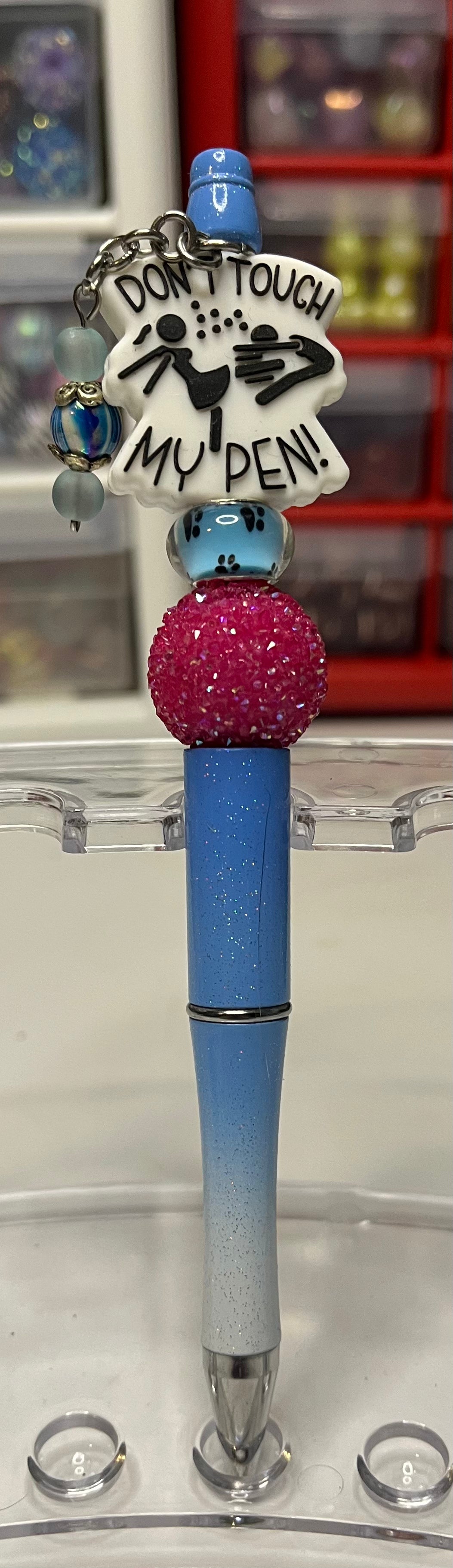 Glitter Blue-White Ombré Beaded Pens
