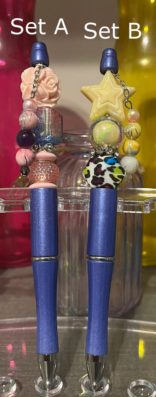 Metallic Dark Purple Beaded Pens