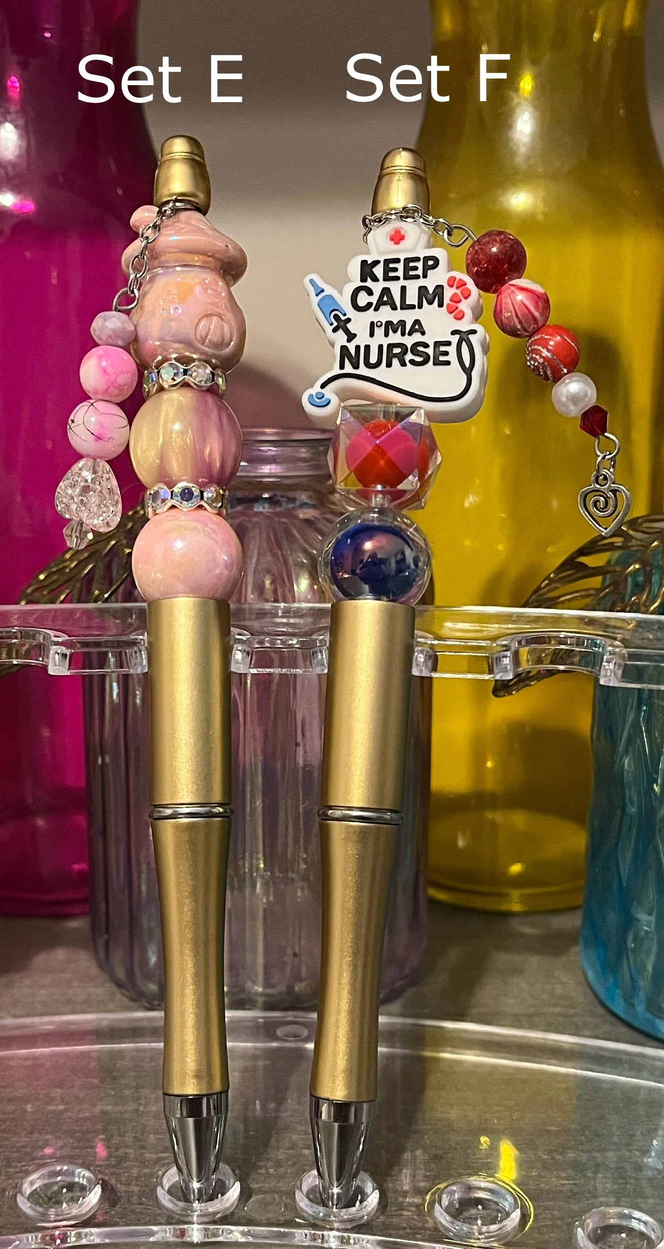 Metallic Champagne Beaded Pens