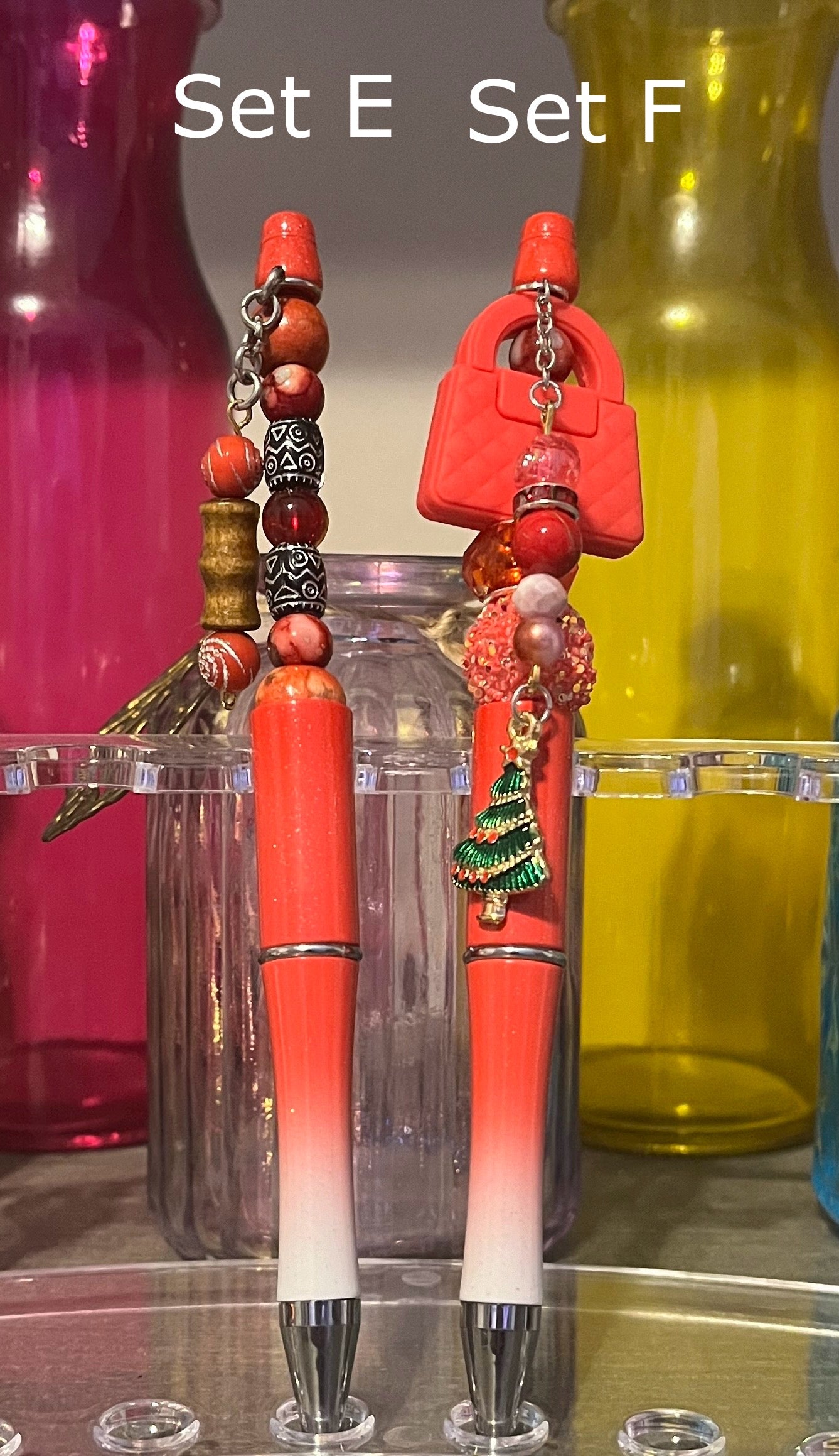 Glitter Red-White Ombré Beaded Pens