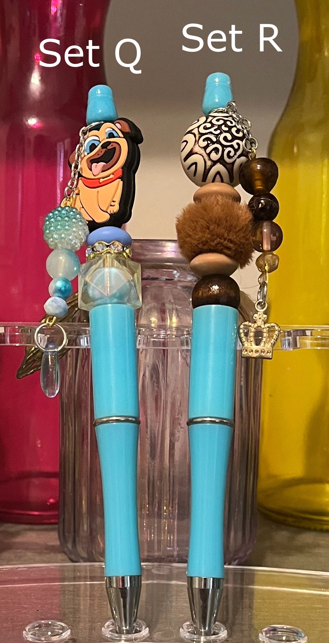 Solid Light Blue Beaded Pens