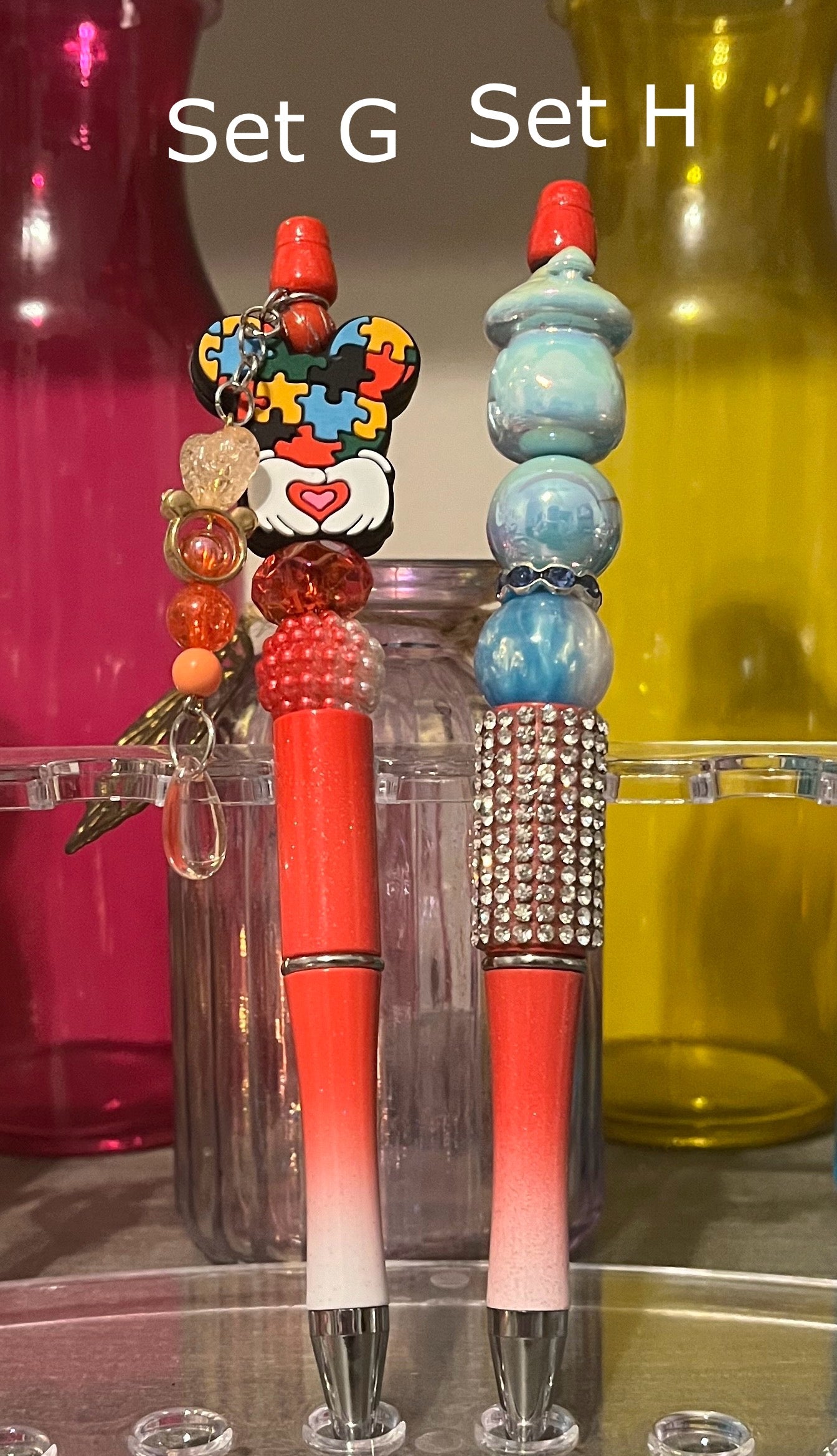 Glitter Red-White Ombré Beaded Pens