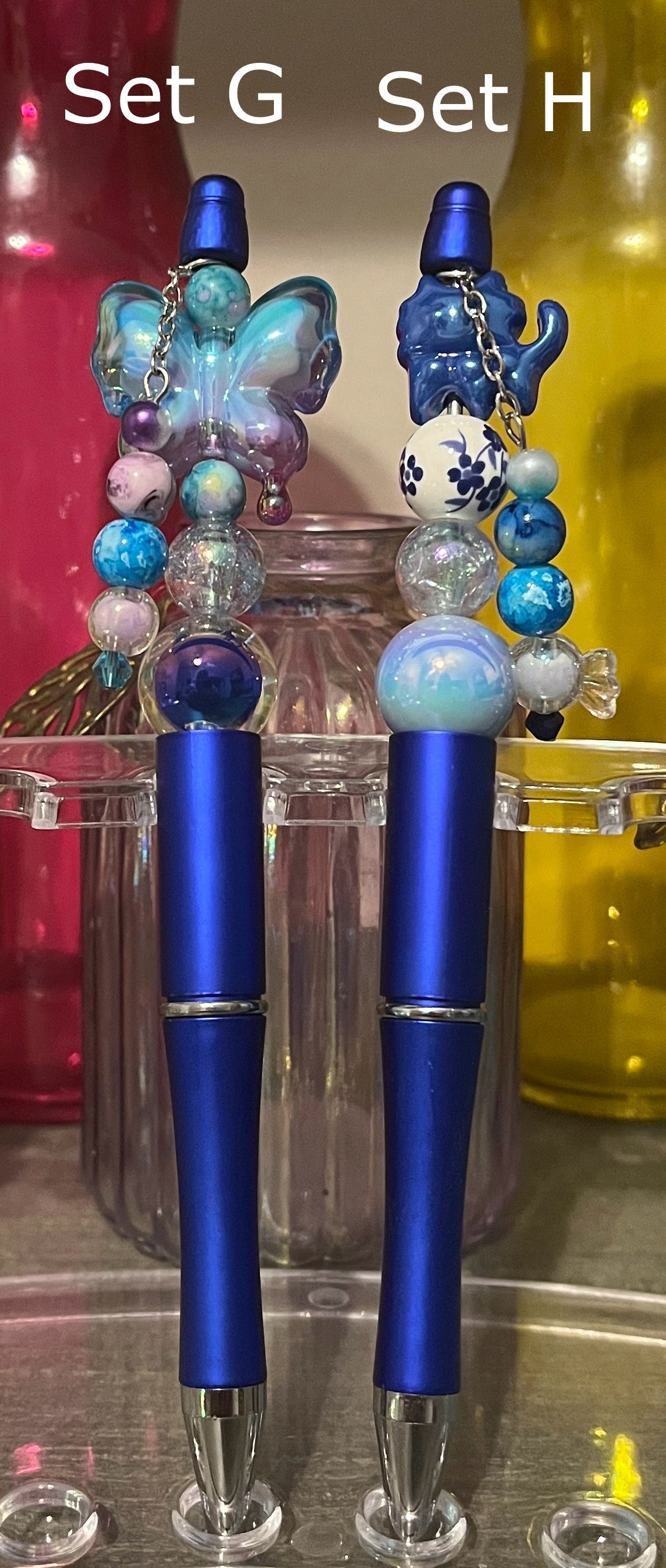 Metallic Dark Blue Beaded Pens