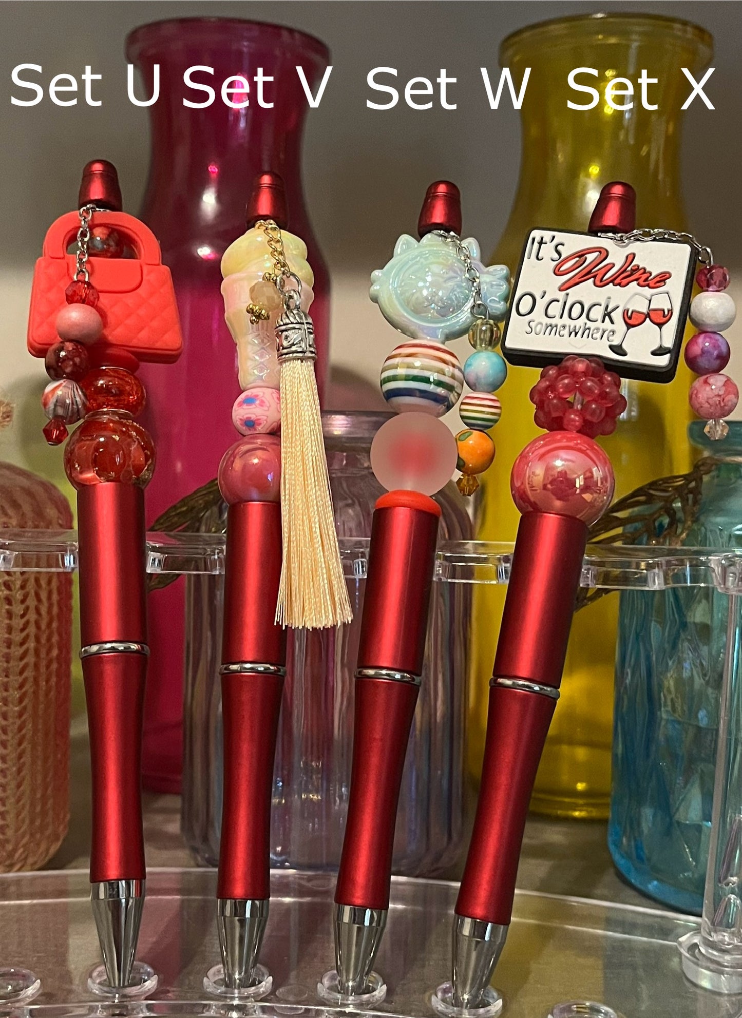 Metallic Red Beaded Pens