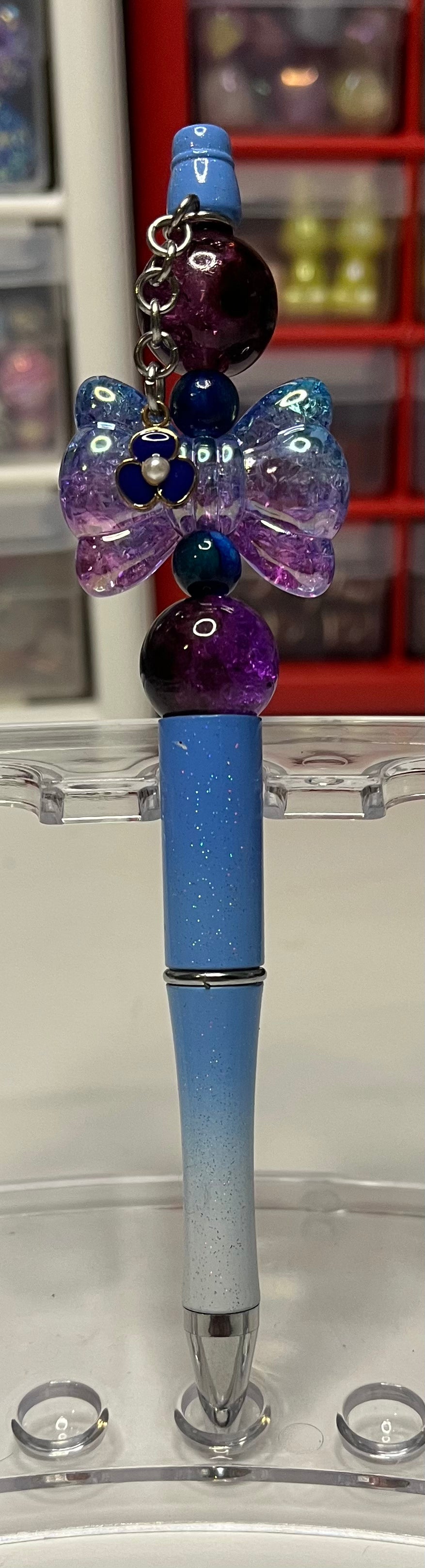 Glitter Blue-White Ombré Beaded Pens