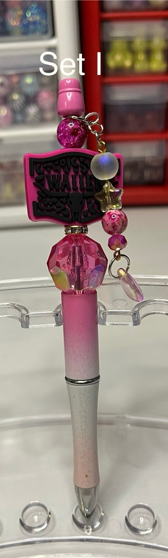 Glitter Pink-White-Light Pink Ombré Beaded Pens