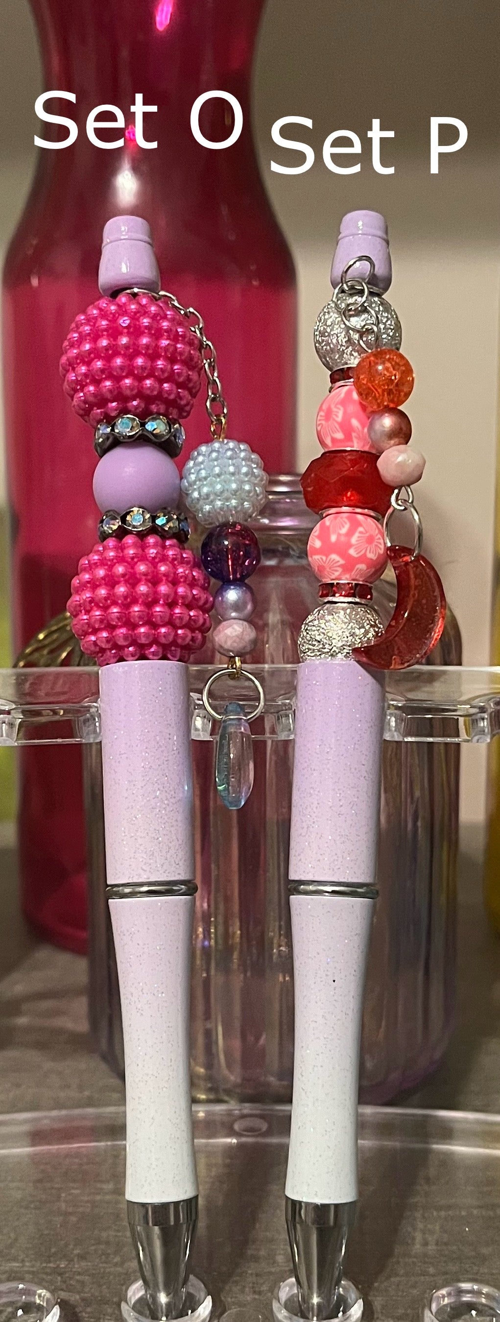 Glitter Purple-White Ombré Beaded Pens
