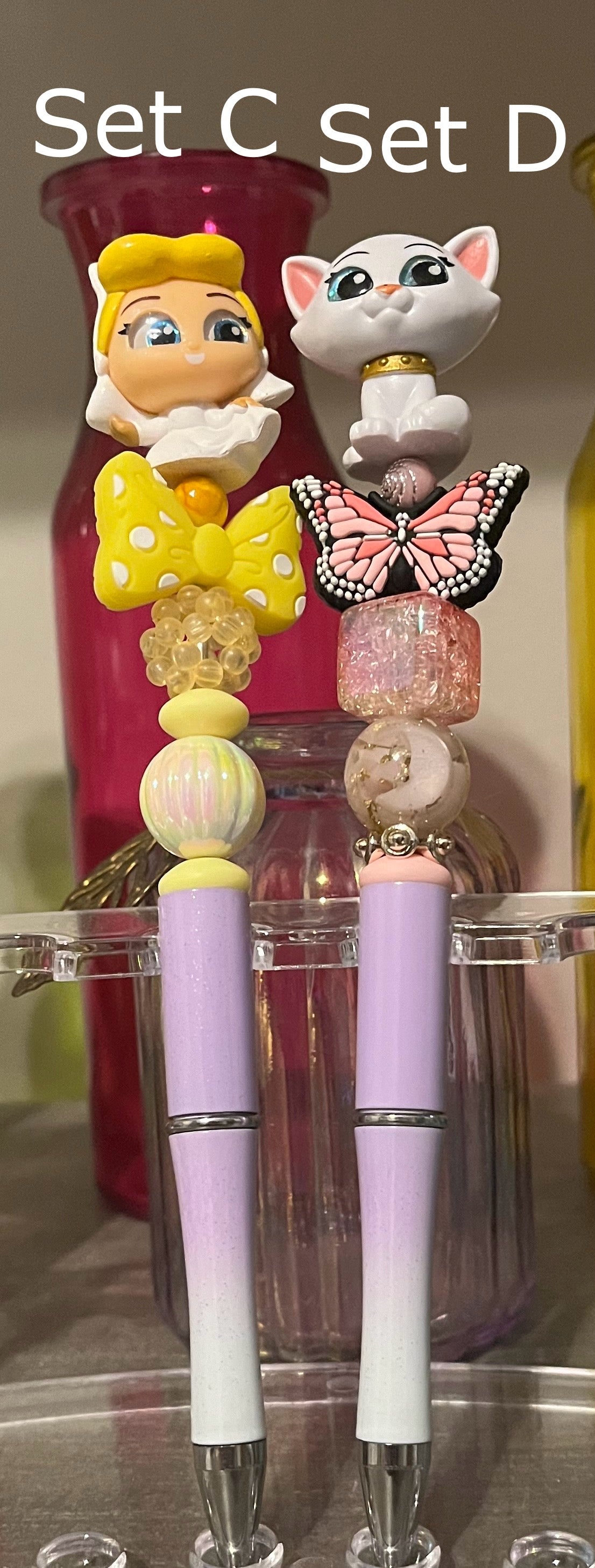 Glitter Purple-White Ombré Beaded Pens