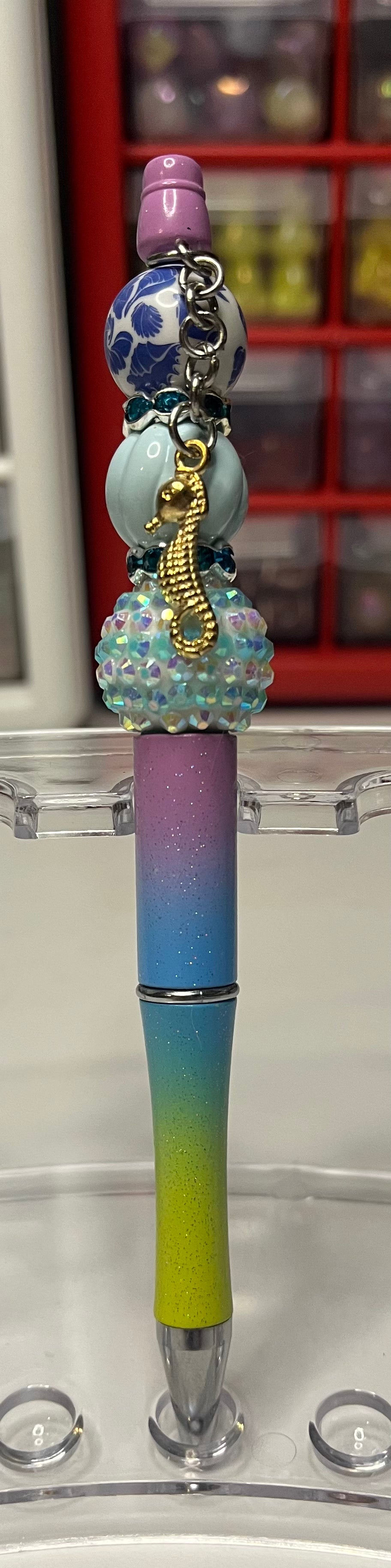 Glitter Lavender-Blue-Lime Ombré Beaded Pens