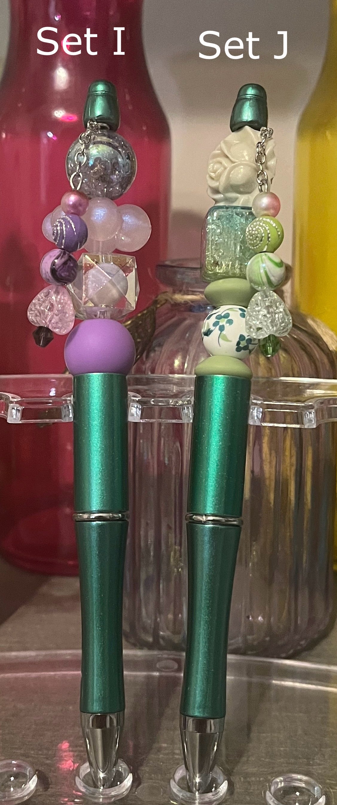 Metallic Green Beaded Pens
