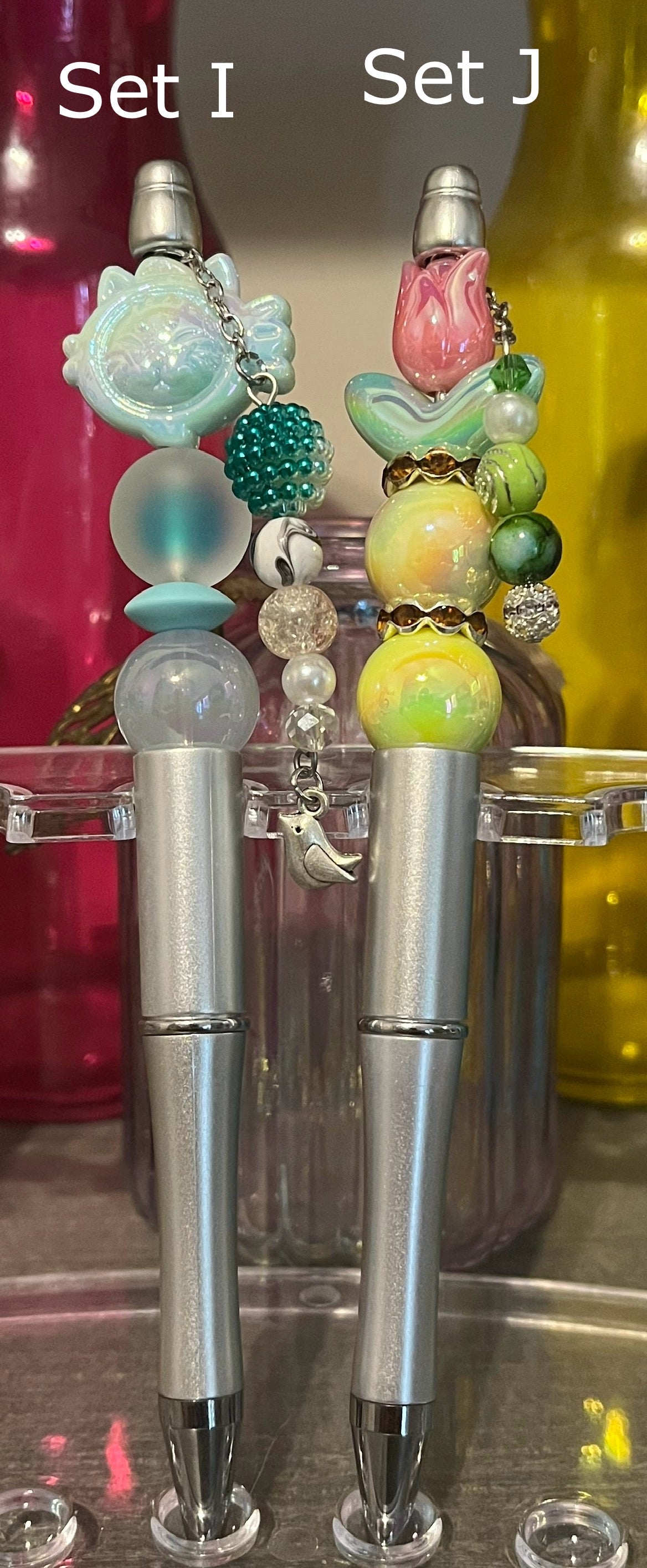 Metallic Silver Beaded Pens