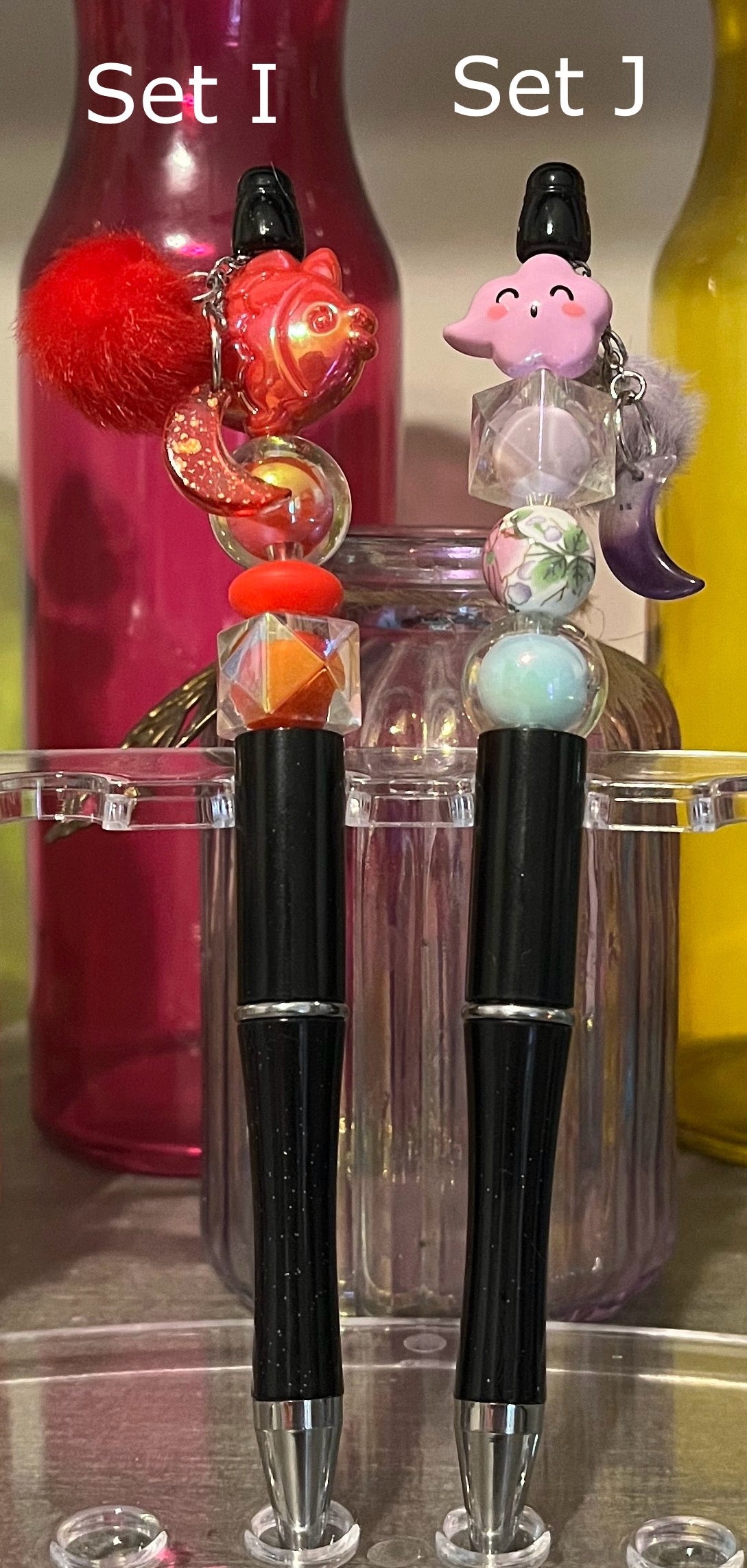 Glitter Black Beaded Pens