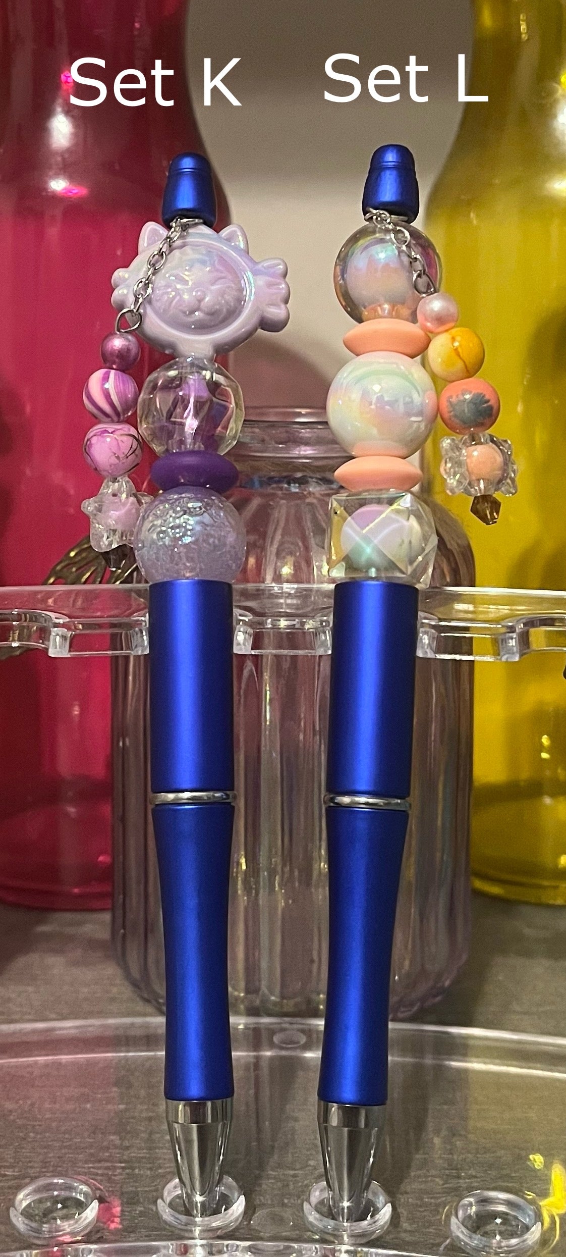 Metallic Dark Blue Beaded Pens