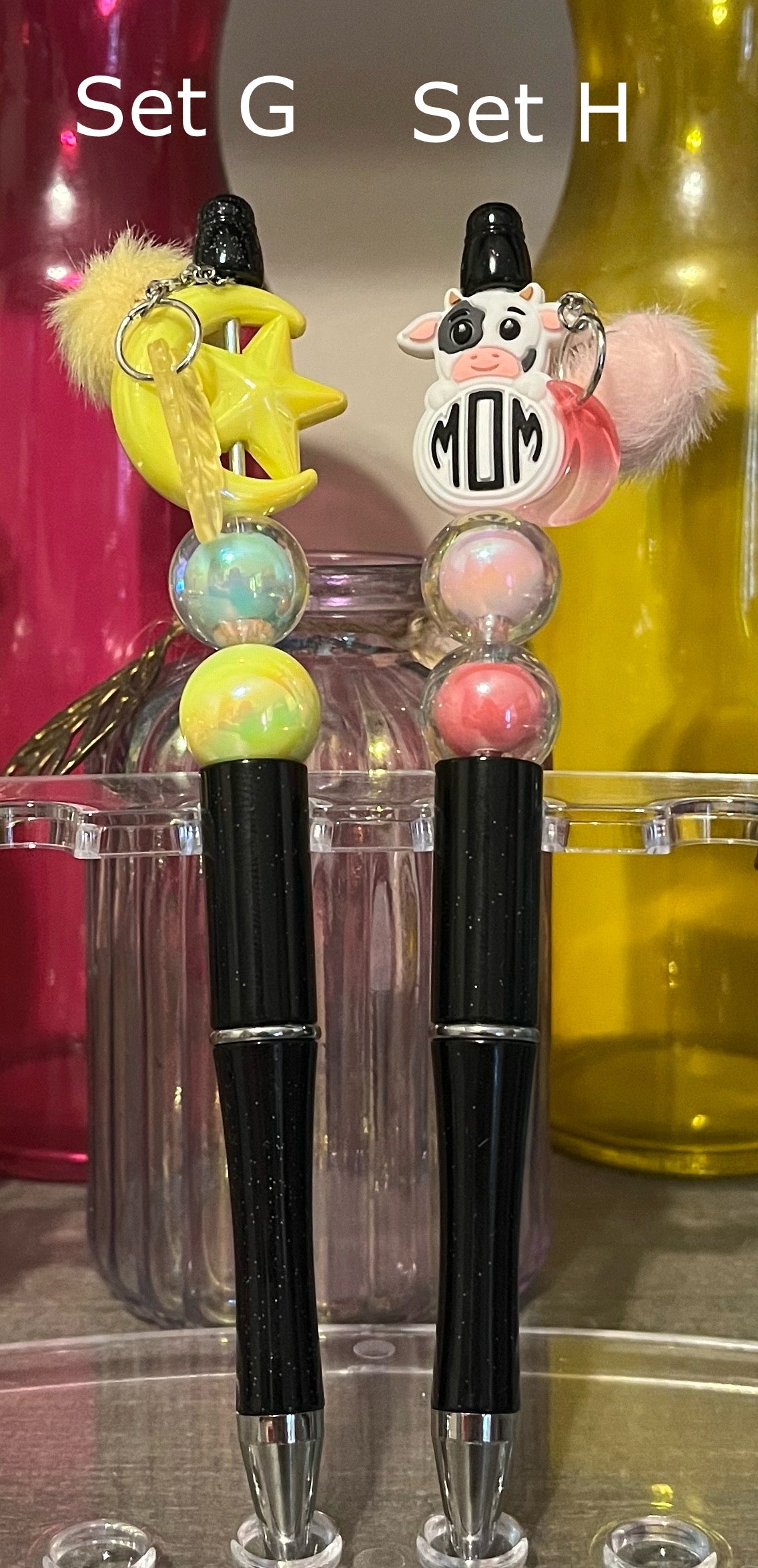 Glitter Black Beaded Pens