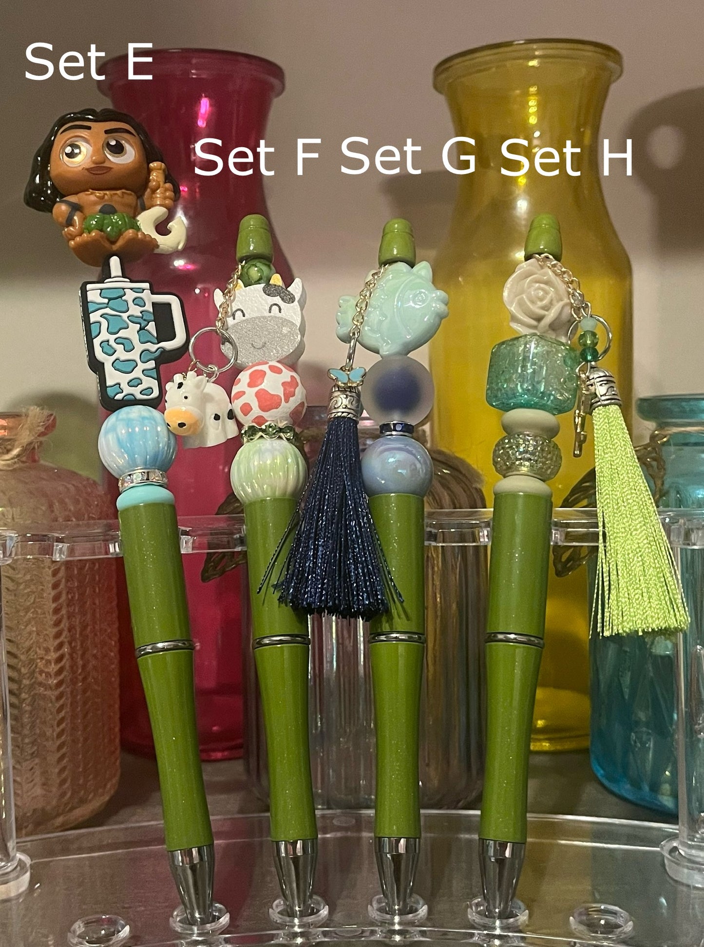 Glitter Olive Green Beaded Pens