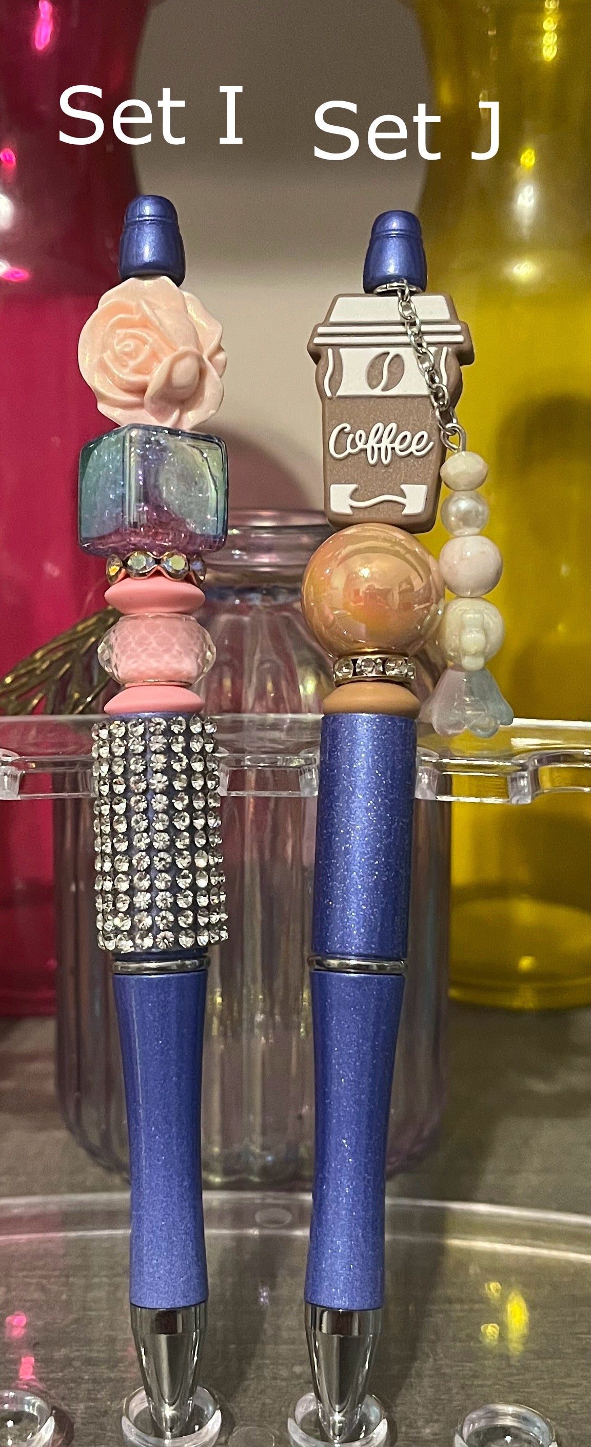 Metallic Dark Purple Beaded Pens