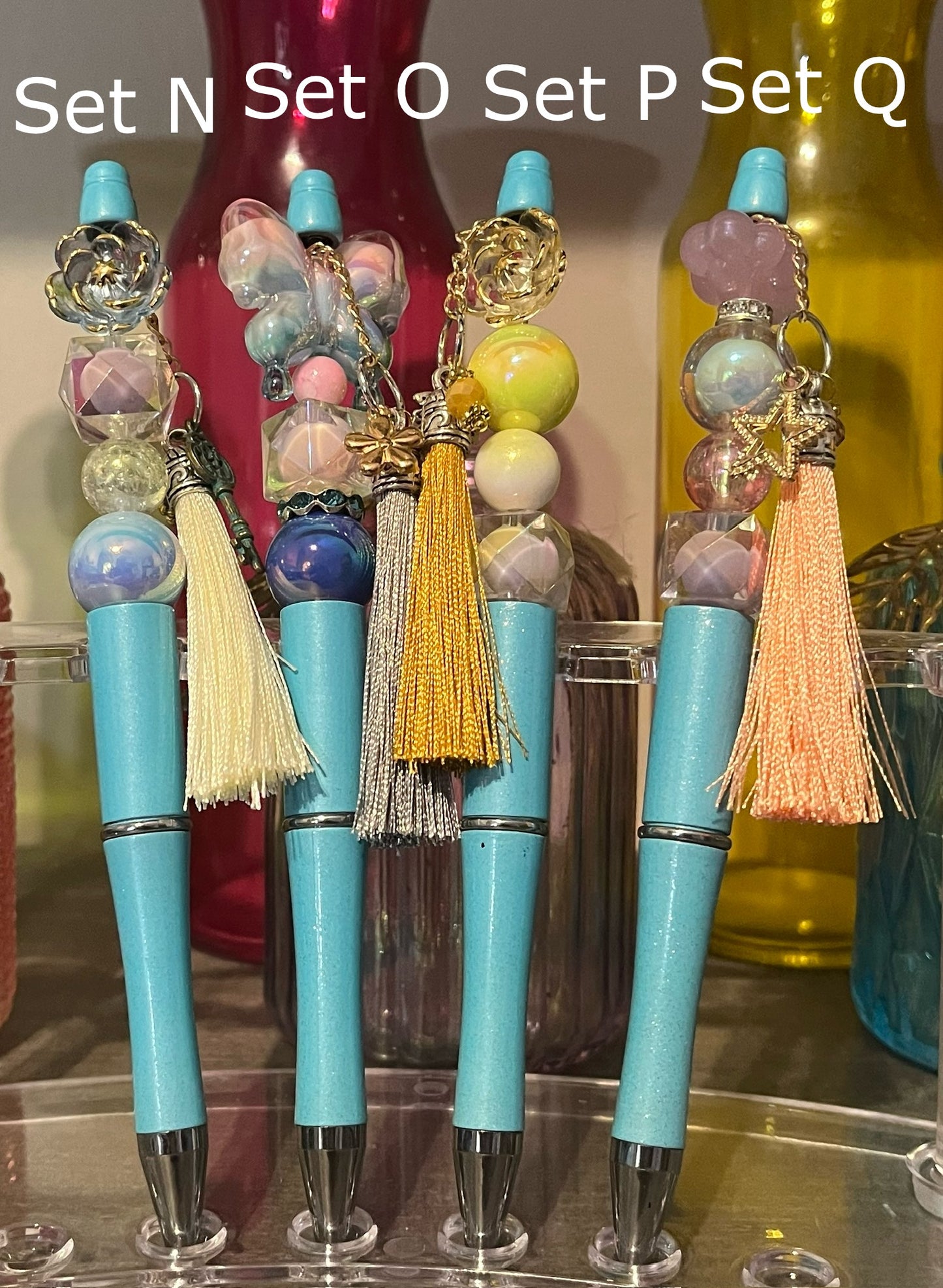 Glitter Blue Beaded Pens