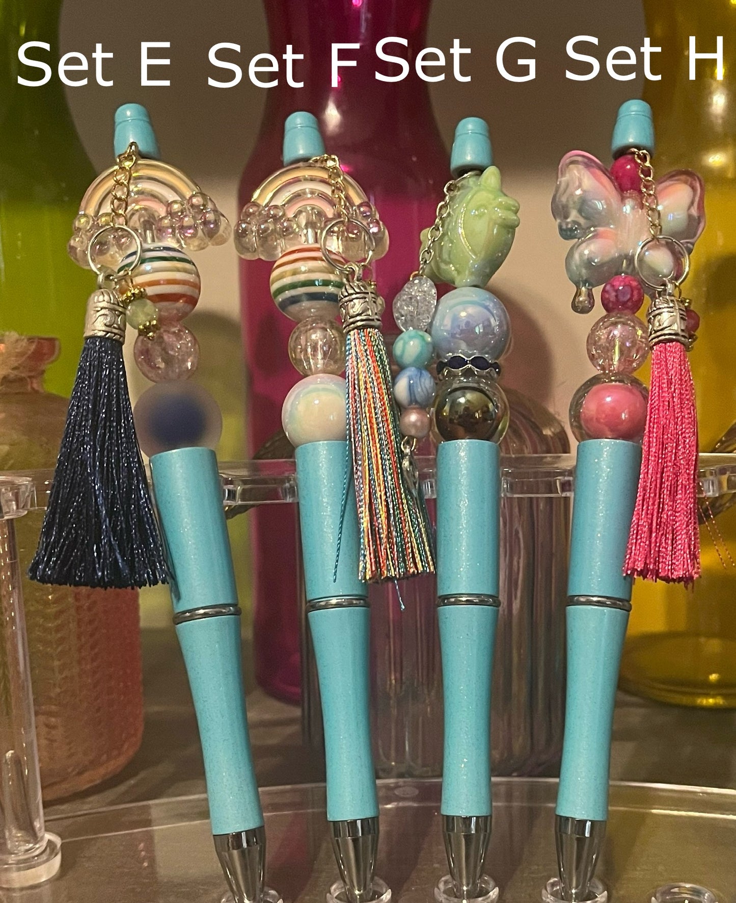 Glitter Blue Beaded Pens