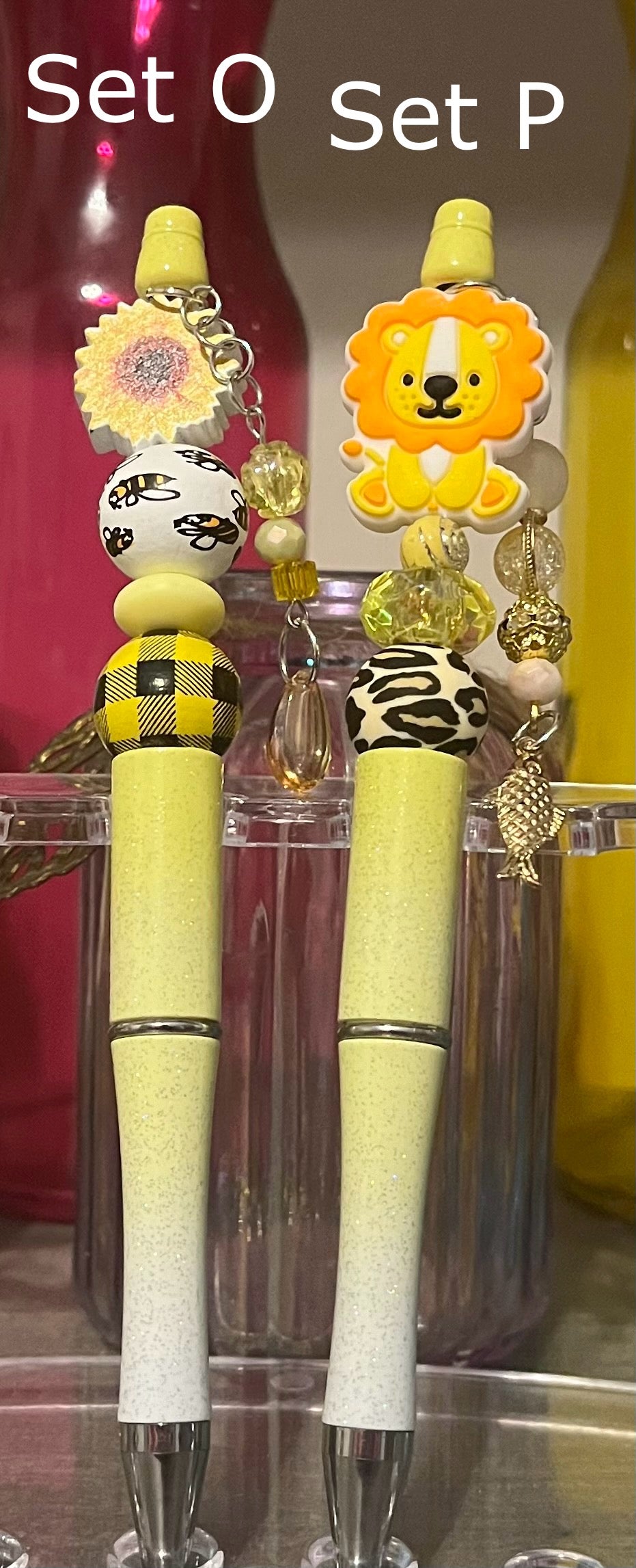 Glitter Lime-White Ombré Beaded Pens