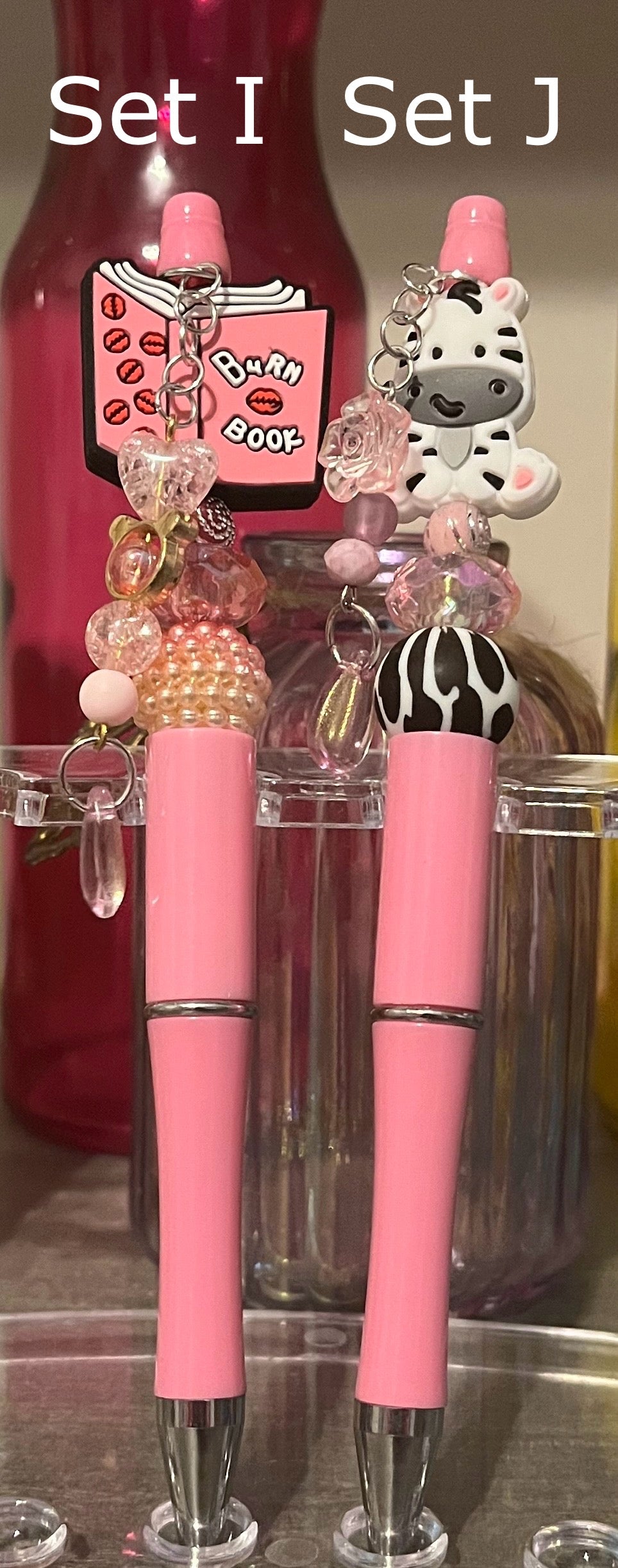 Solid Pink Beaded Pens