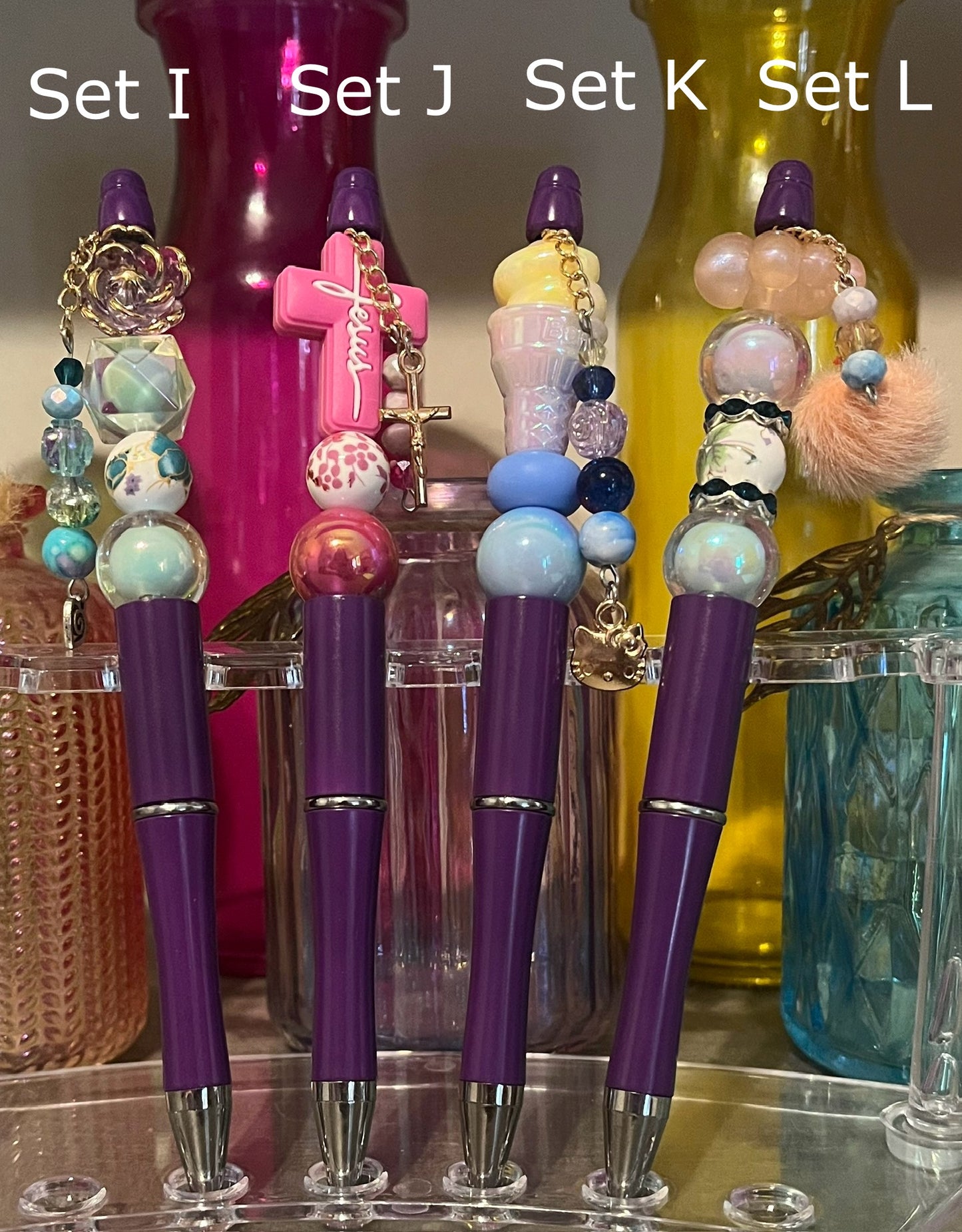 Solid Plum Purple Beaded Pens