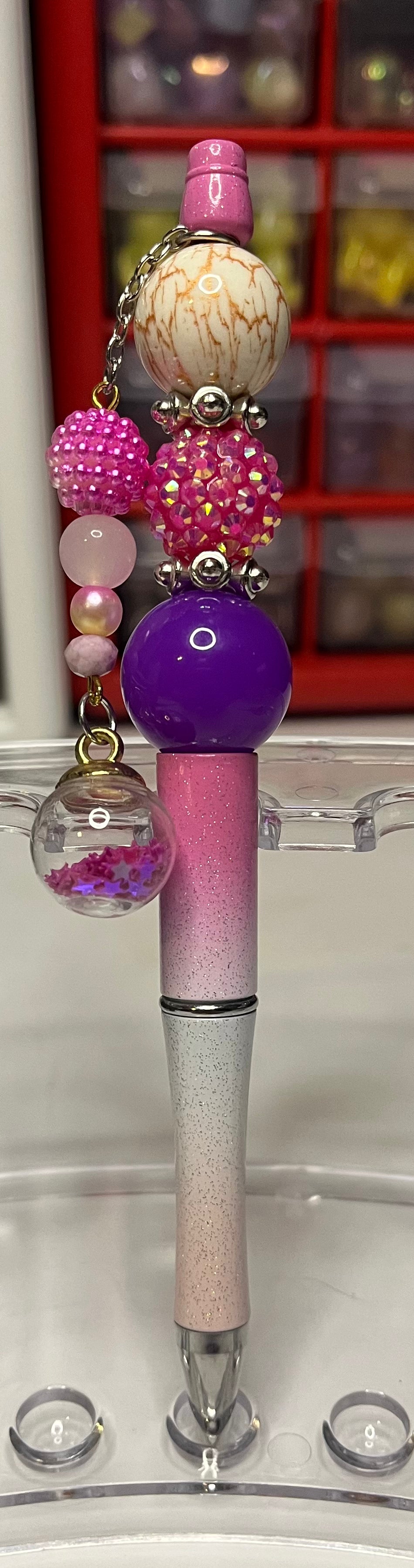 Glitter Pink-White-Light Pink Ombré Beaded Pens