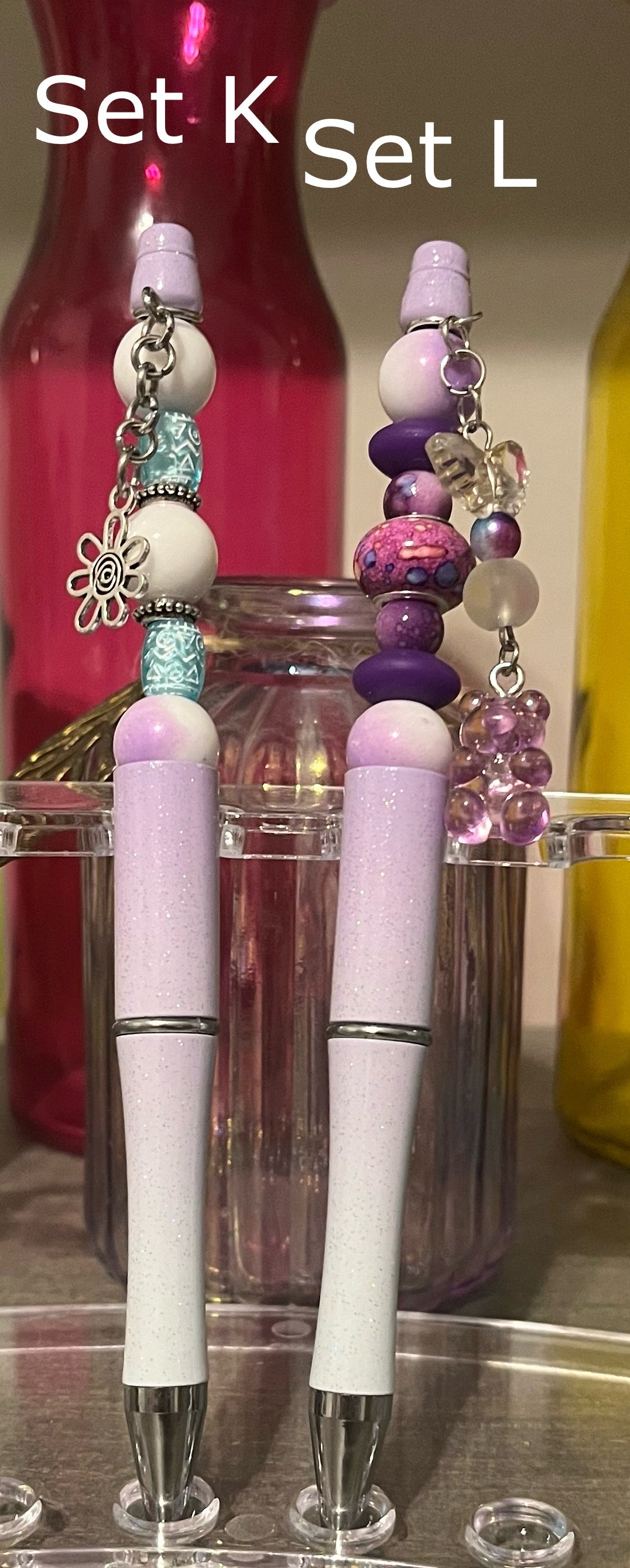 Glitter Purple-White Ombré Beaded Pens