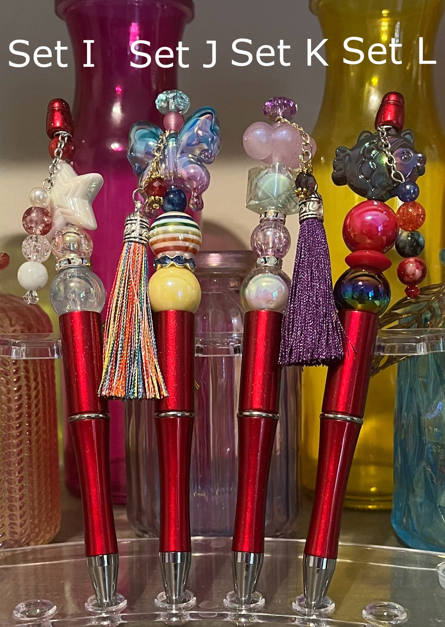 Glitter Dark Red Beaded Pens