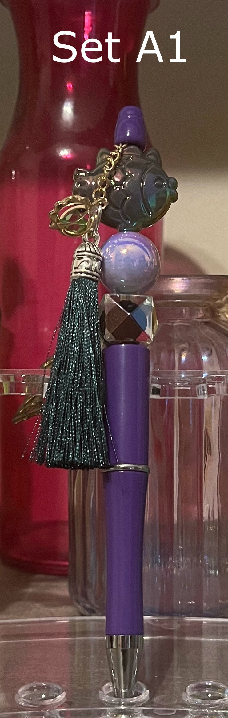 Solid Plum Purple Beaded Pens