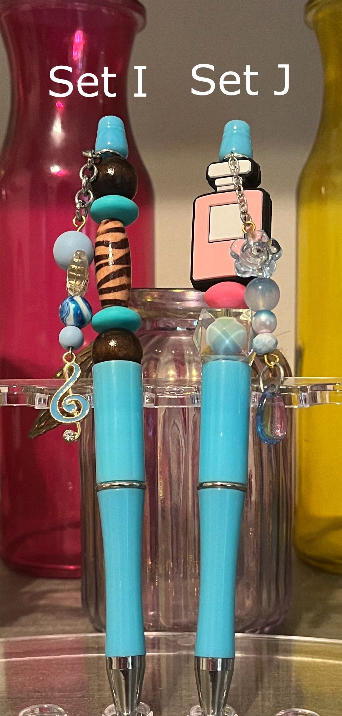 Solid Light Blue Beaded Pens