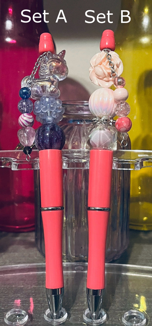 Solid Salmon Pink Beaded Pens