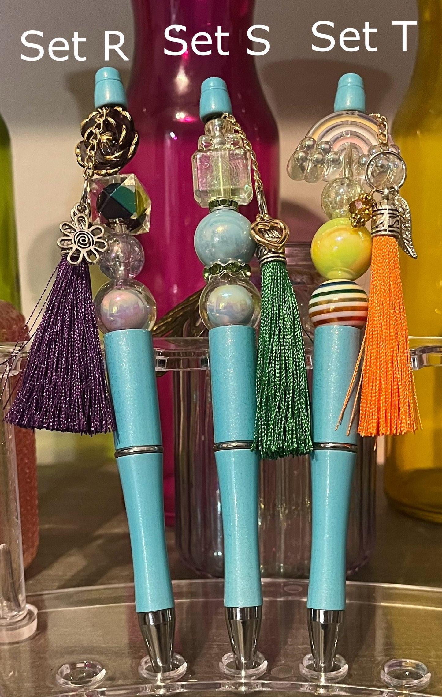 Glitter Blue Beaded Pens