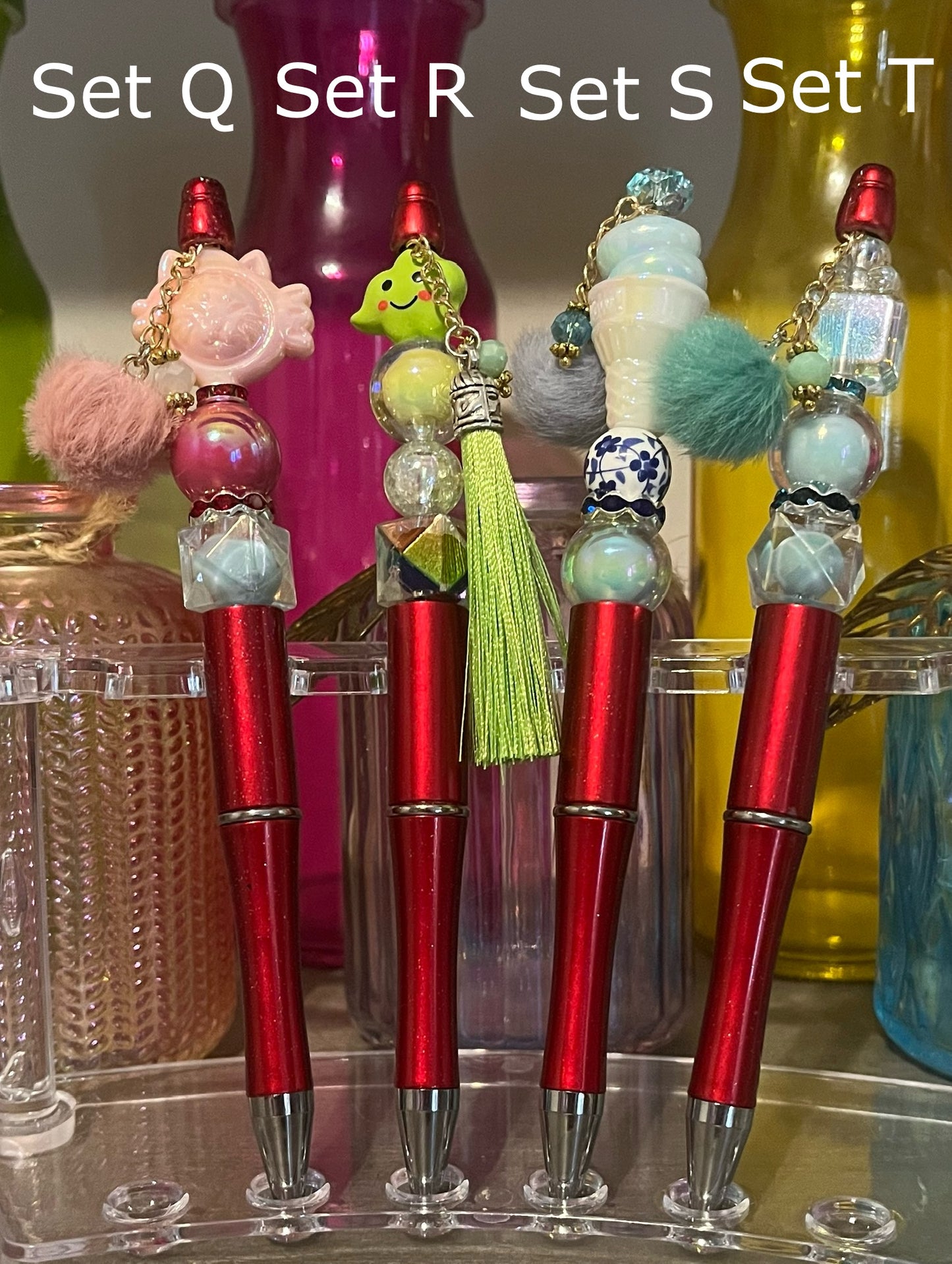 Glitter Dark Red Beaded Pens