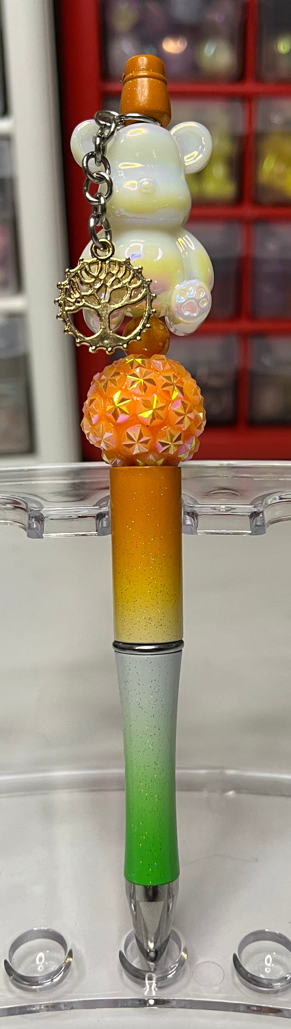 Glitter Orange-White-Green Ombré Beaded Pens