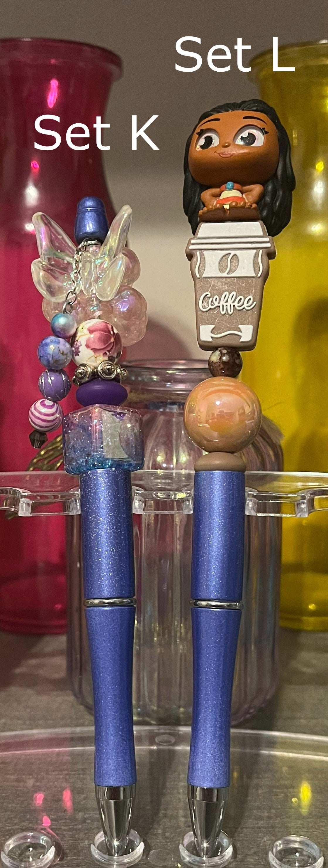 Metallic Dark Purple Beaded Pens