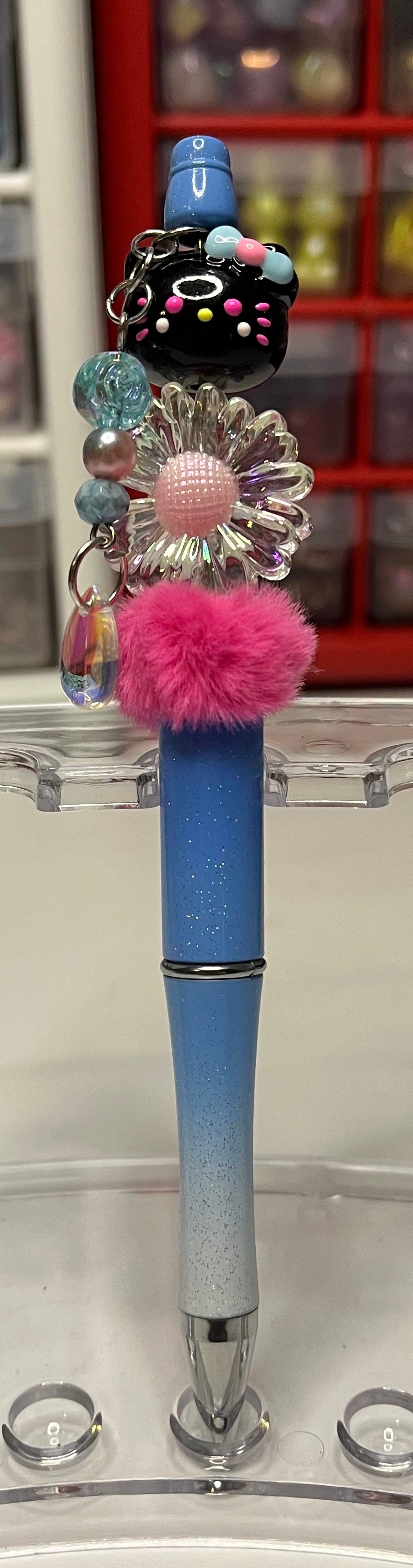 Glitter Blue-White Ombré Beaded Pens