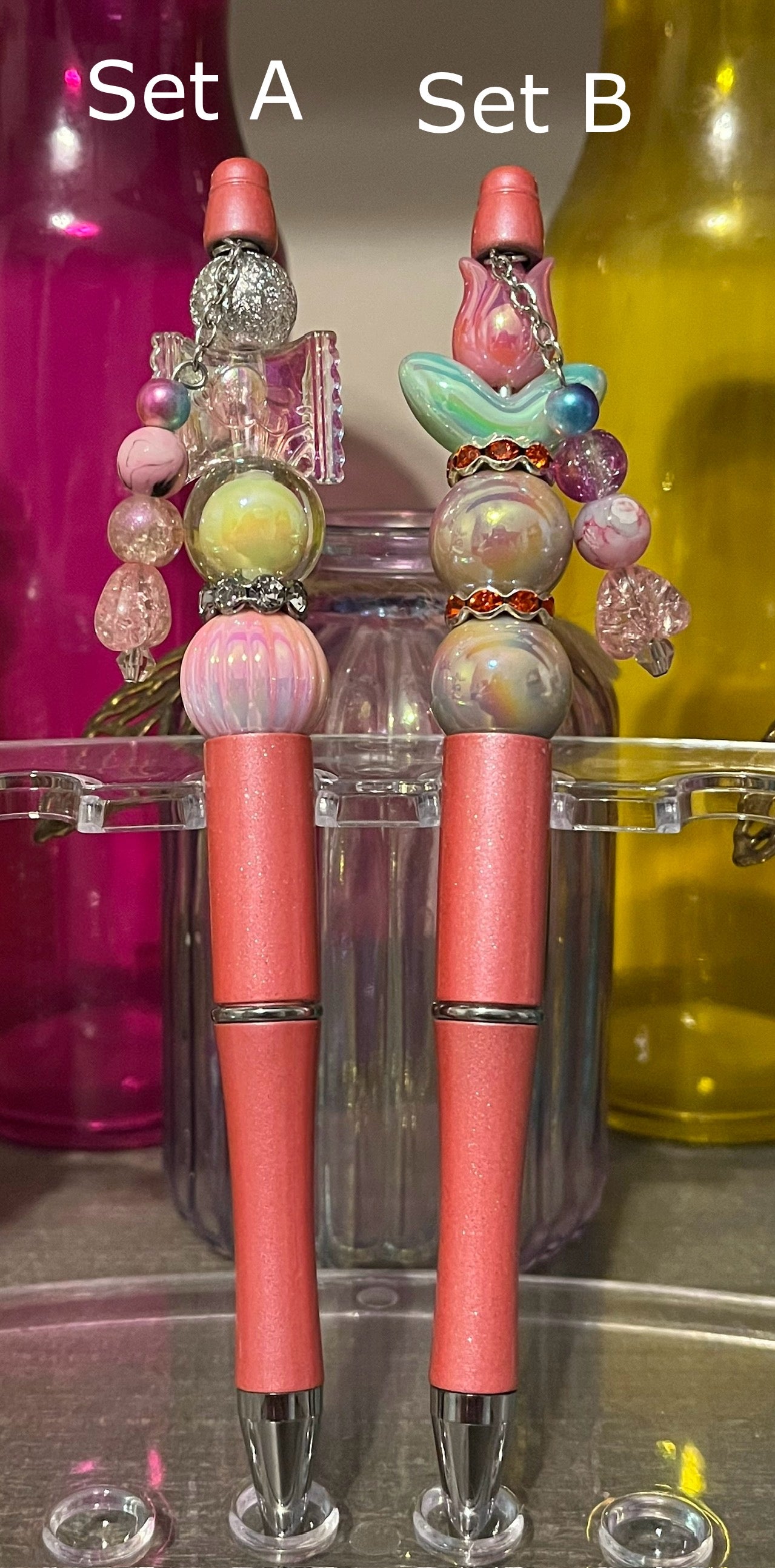 Metallic Peach Beaded Pens