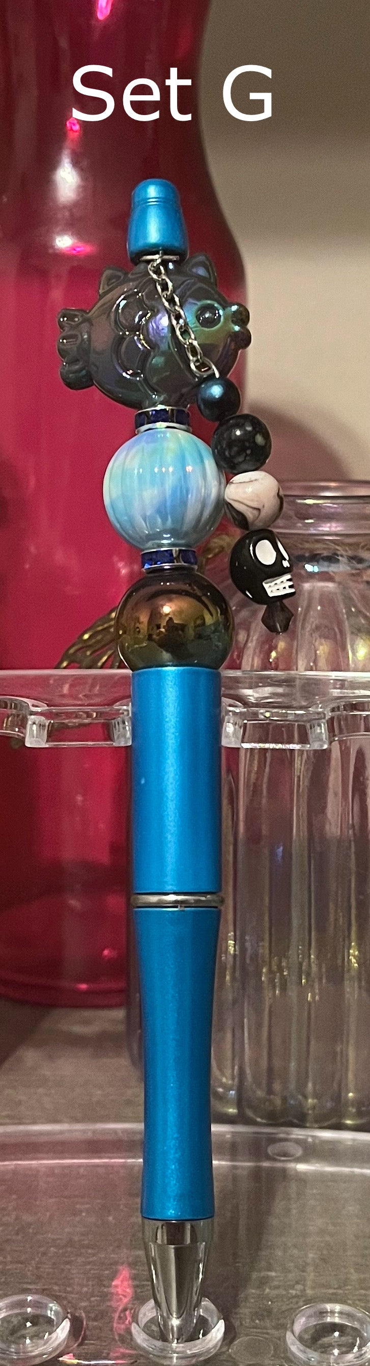 Metallic Light Blue Beaded Pens